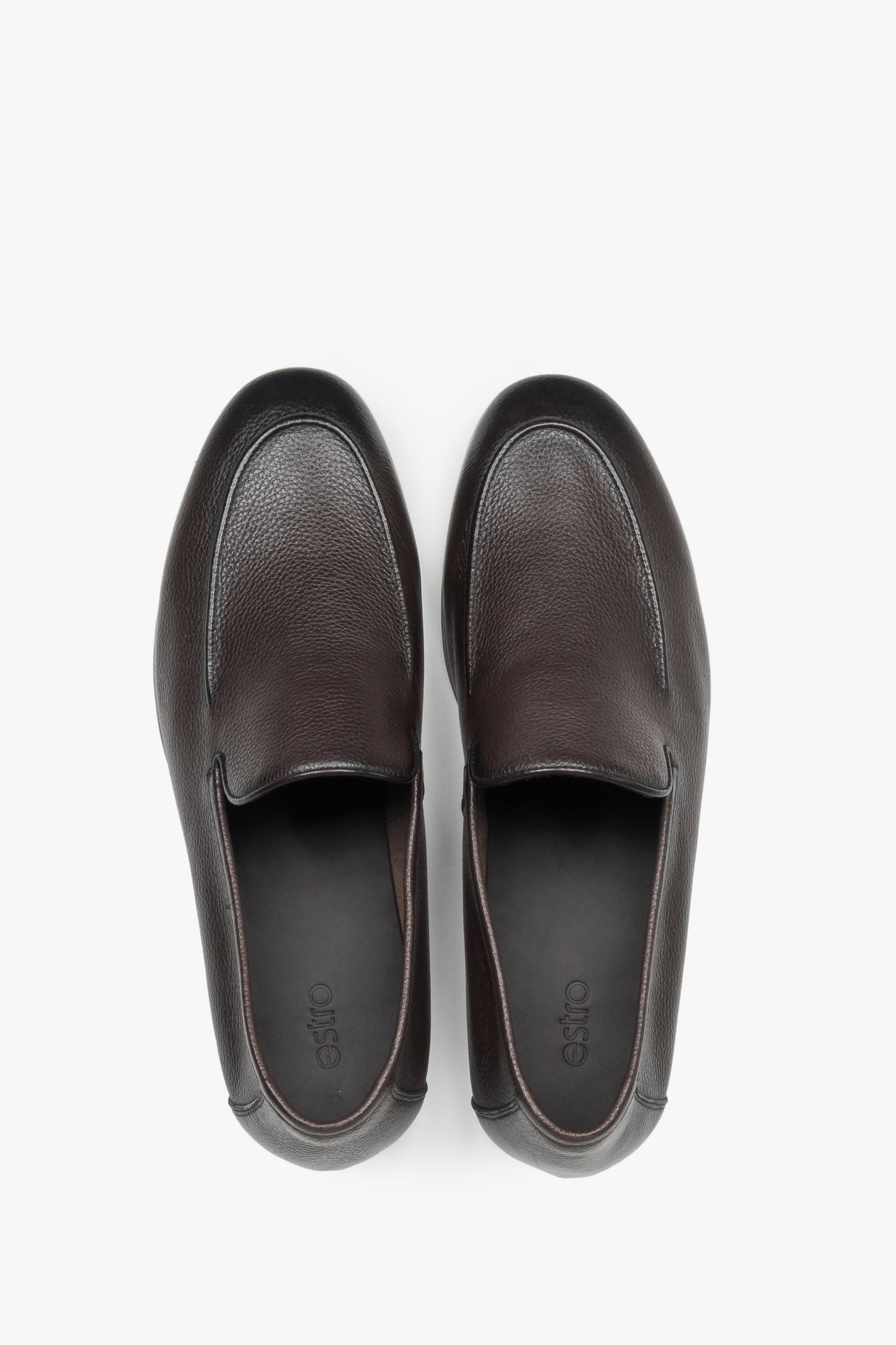 Loafersy męskie formalne, ciemnobrązowe, ze skóry naturalnej, Estro.