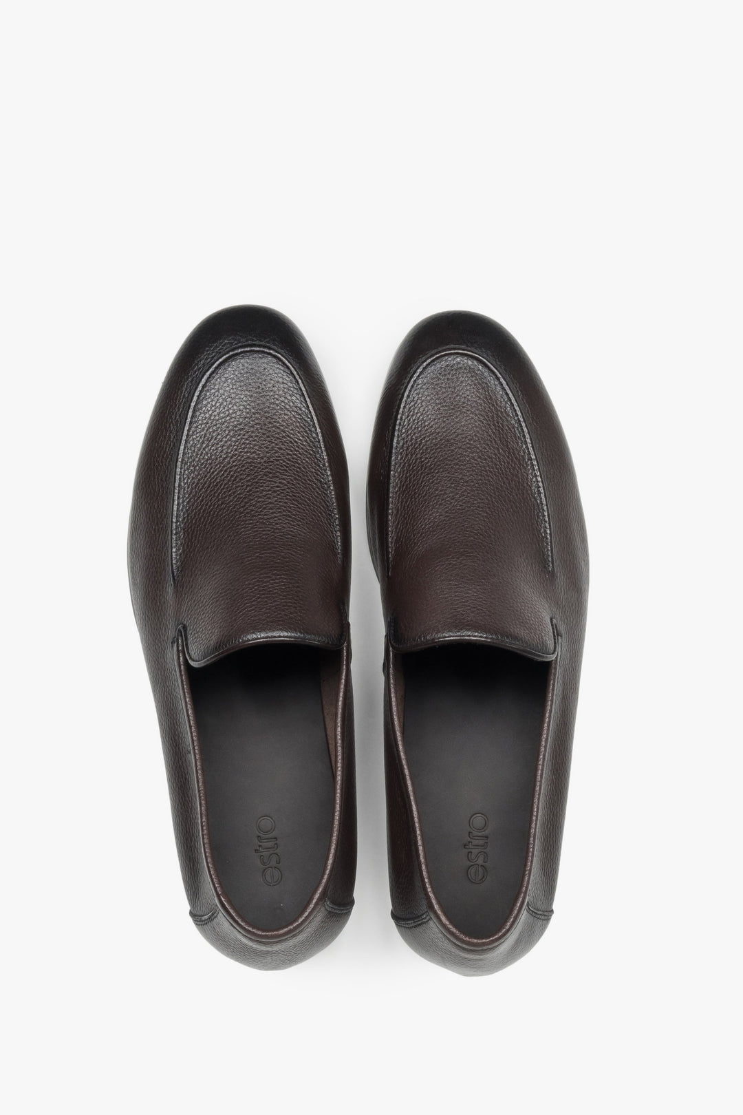 Loafersy męskie formalne, ciemnobrązowe, ze skóry naturalnej, Estro.