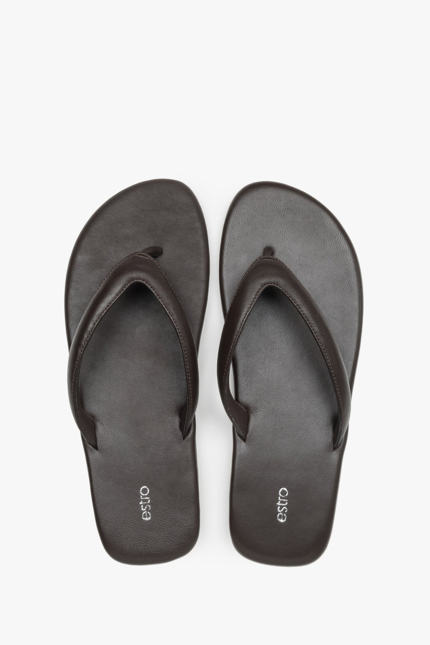 Japonki damskie, ciemnobrązowe, z miękkiej skóry naturalnej, Estro.