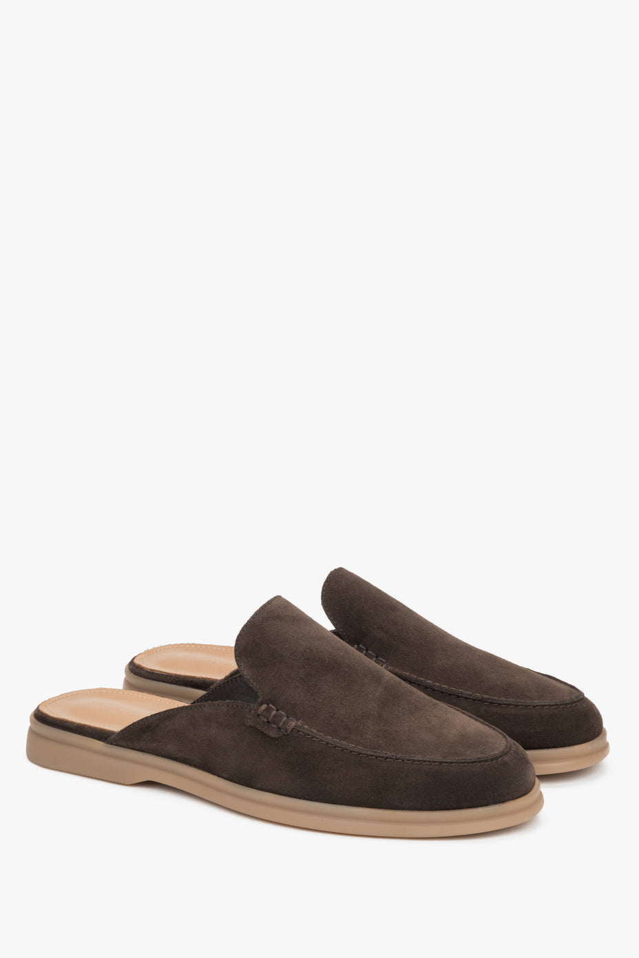 Ciemnobrązowe klapki męskie typu mule z włoskiej skóry naturalnej Premium Estro ER00119622.