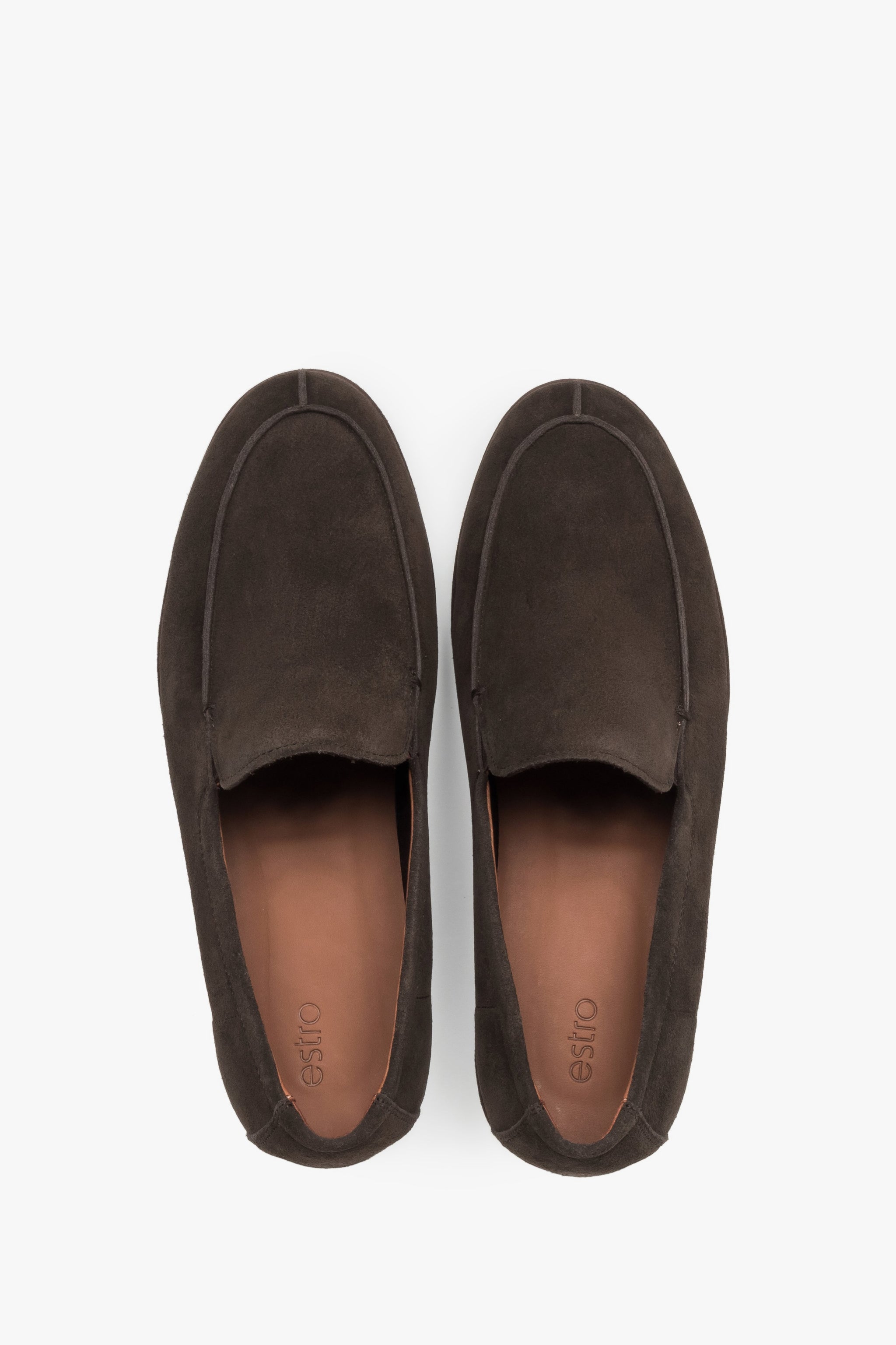 Loafersy męskie, ciemnobrązowe, z miękkiego weluru naturalnego, Estro.