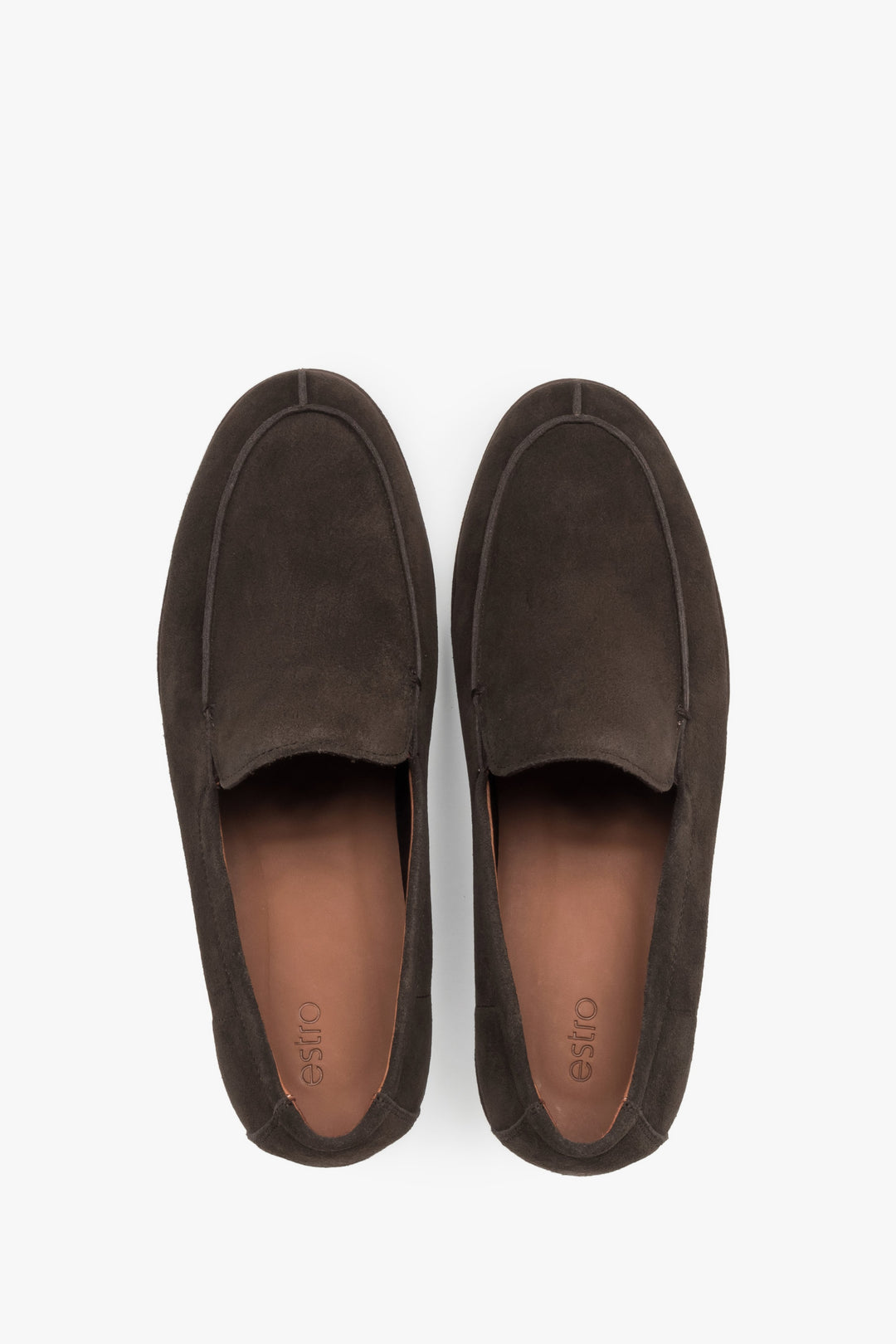 Loafersy męskie, ciemnobrązowe, z miękkiego weluru naturalnego, Estro.