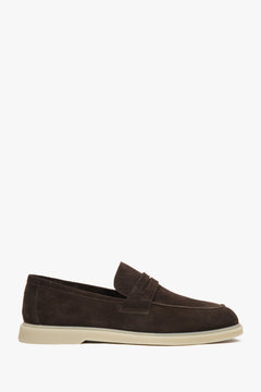 Ciemnobrązowe loafersy męskie z włoskiego weluru naturalnego Premium Estro ER00117294.