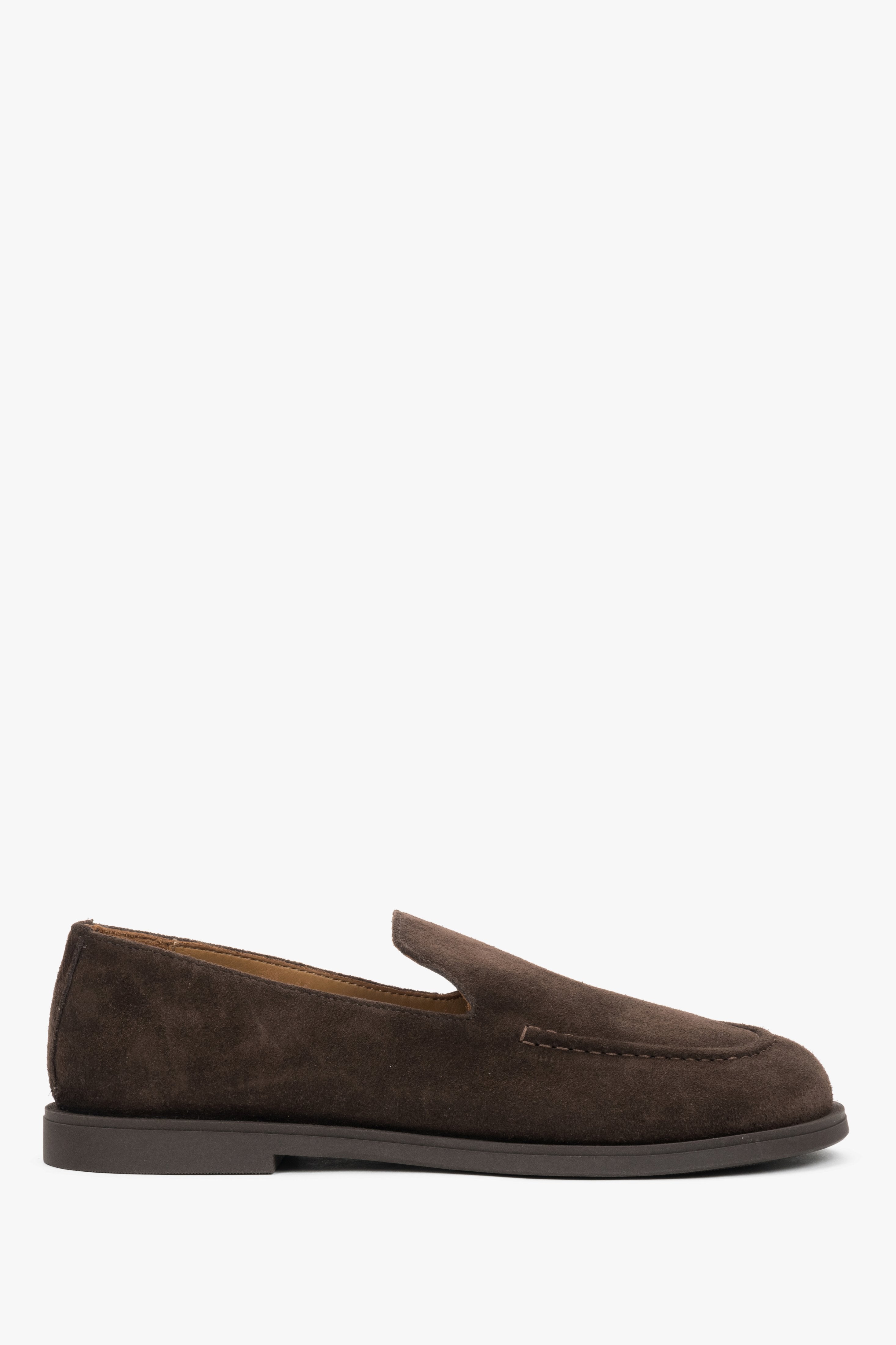 Ciemnobrązowe mokasyny damskie typu barefoot z włoskiego weluru naturalnego Premium Estro ER00119377.
