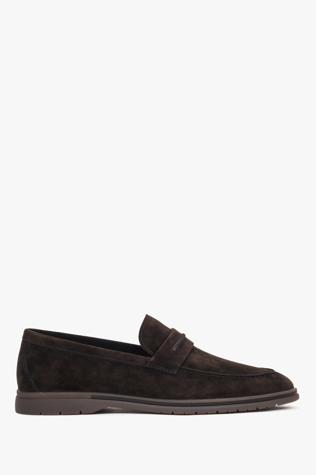 Męskie ciemnobrązowe mokasyny z weluru naturalnego na miękkiej podeszwie Estro.