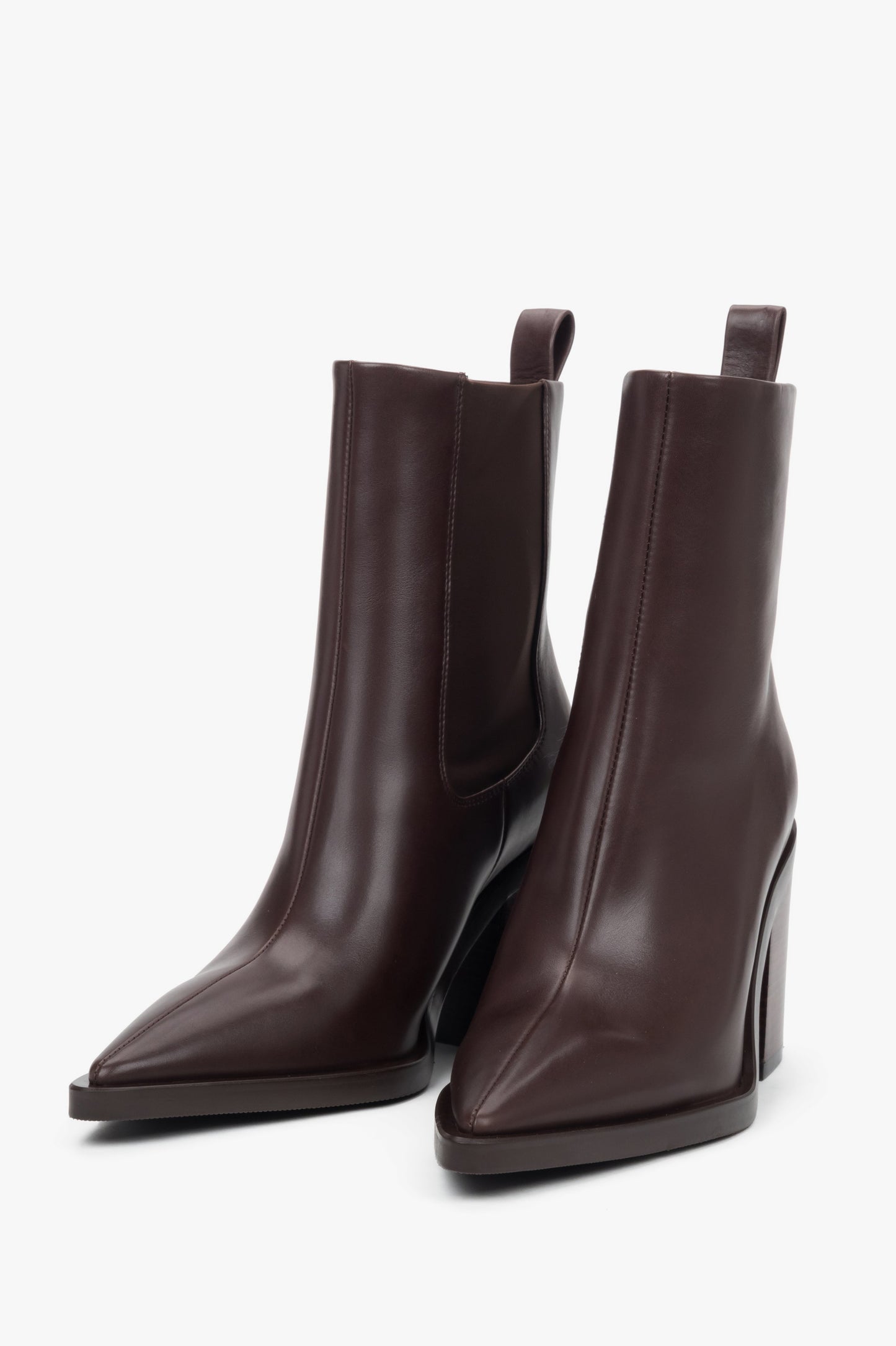 Kowbojki damskie Estro, ciemnobrązowe, niskie, ze skóry naturalnej.