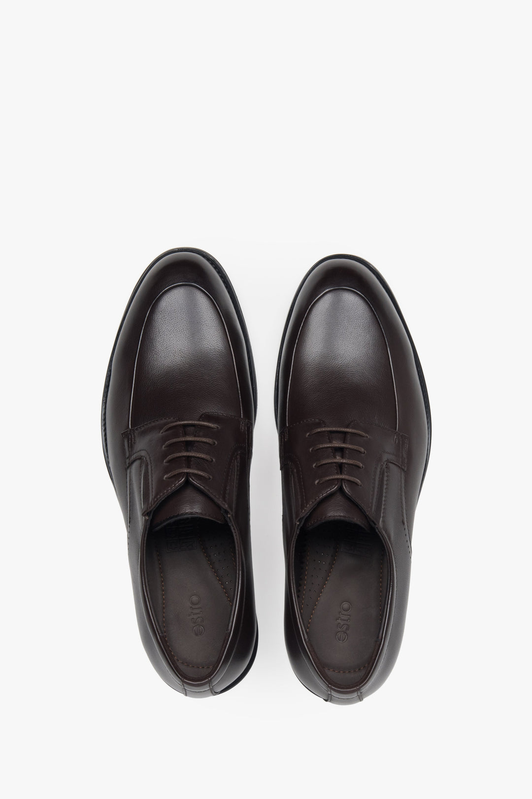 Półbuty męskie typu derby, ciemnobrązowe, ze skóry naturalnej, Estro.