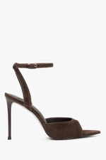 Ciemnobrązowe sandałki damskie na wysokiej szpilce z weluru naturalnego Estro ER00119474.