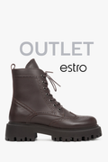Ciemnobrązowe botki damskie skórzane ze sznurowaniem Estro OUTLET.