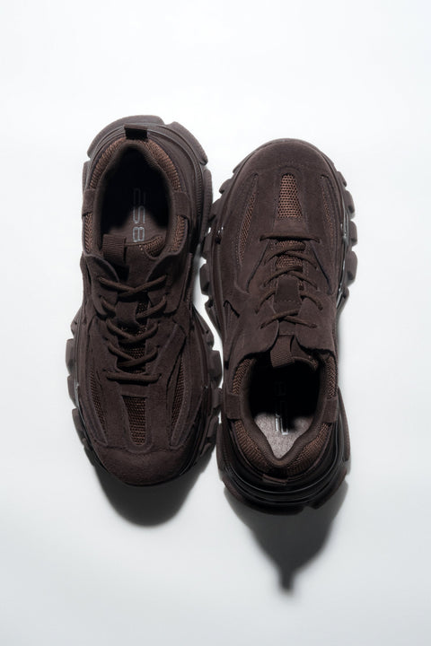Ciemnobrązowe sneakersy damskie na grubej podeszwie z weluru naturalnego ES8 ER00119023.