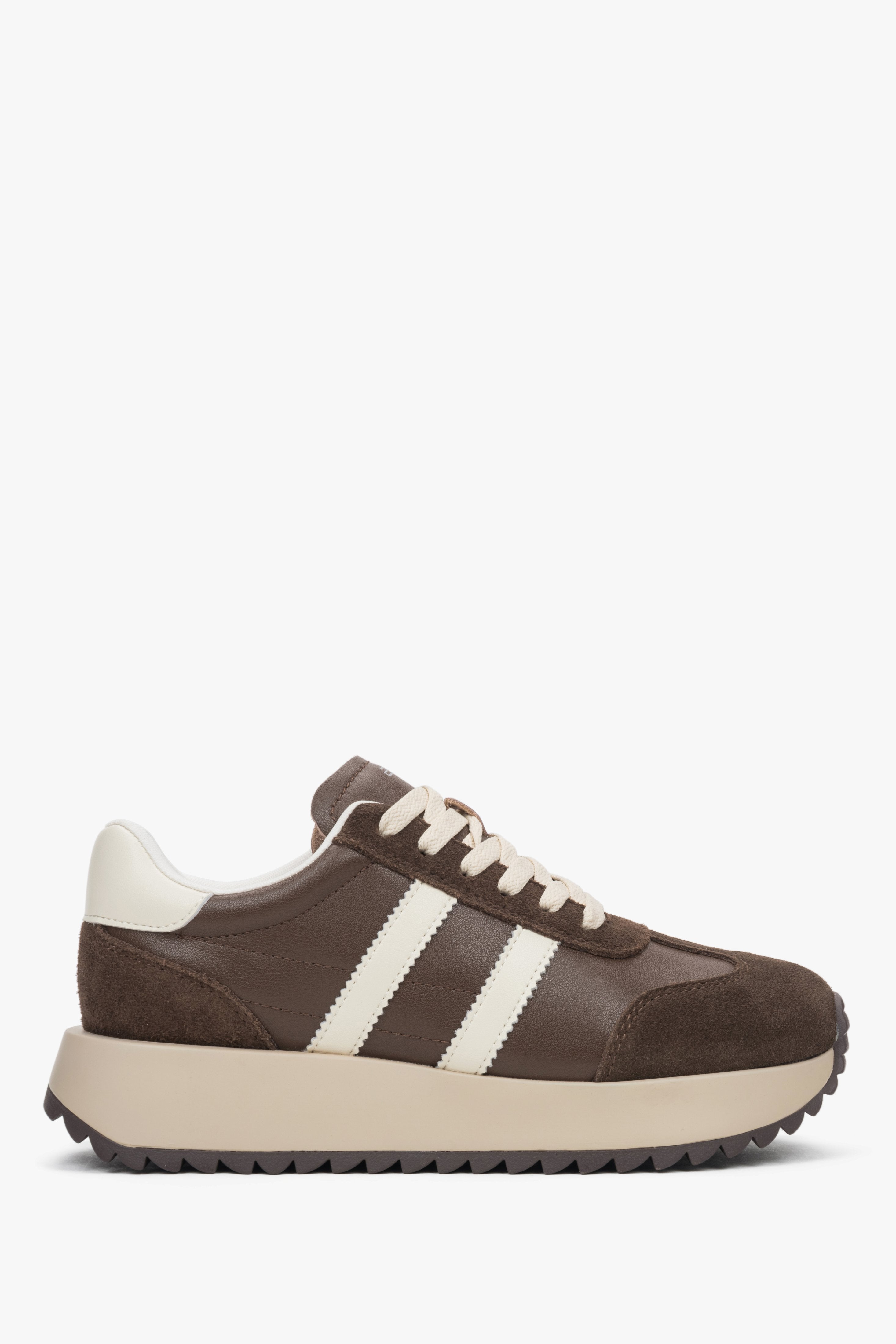 そさら Ciemnobrązowe sneakersy damskie ze skóry naturalnej i weluru