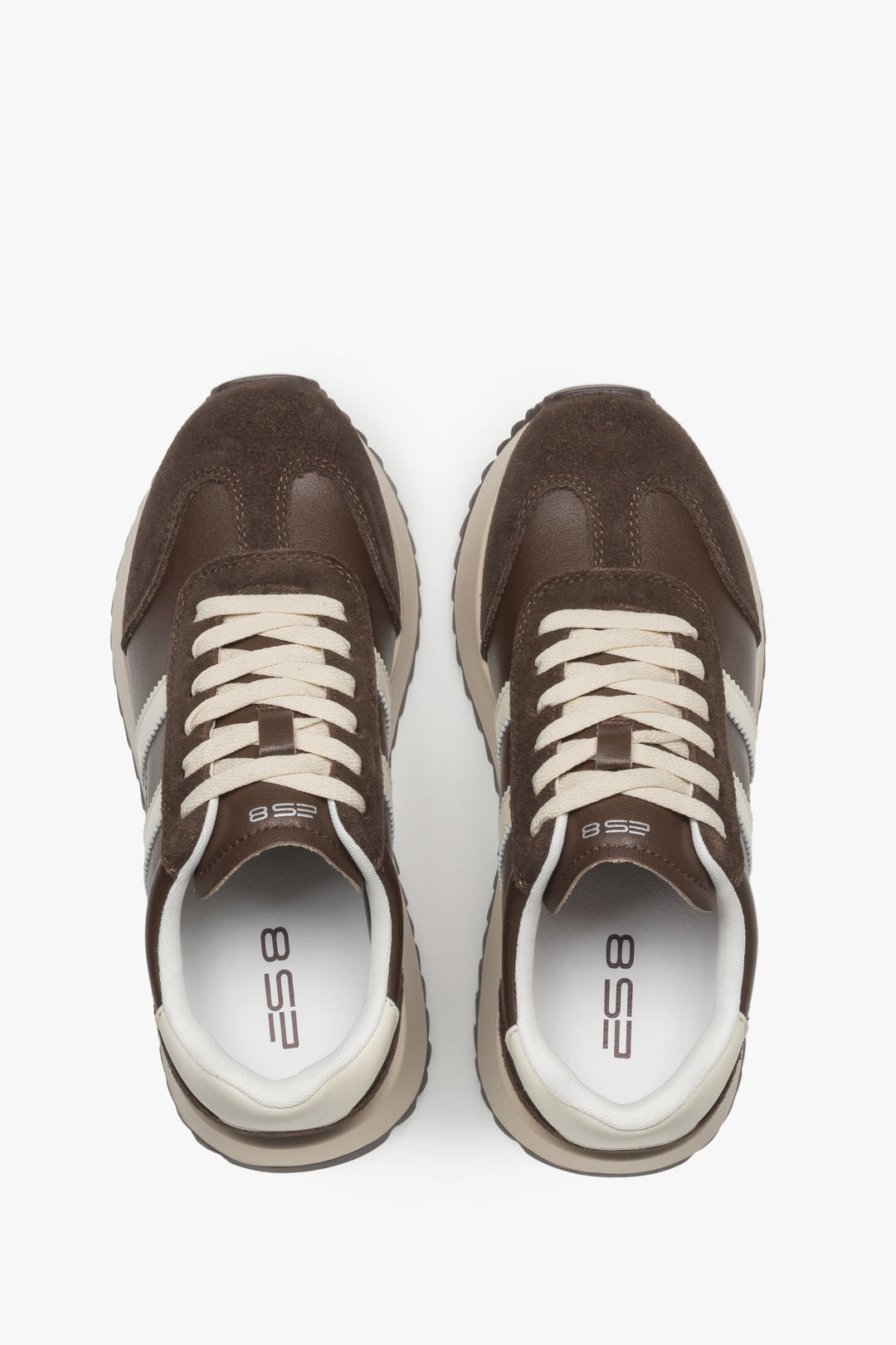 Sneakersy damskie ES8 ER00116898, ciemnobrązowe, ze skóry naturalnej i weluru.