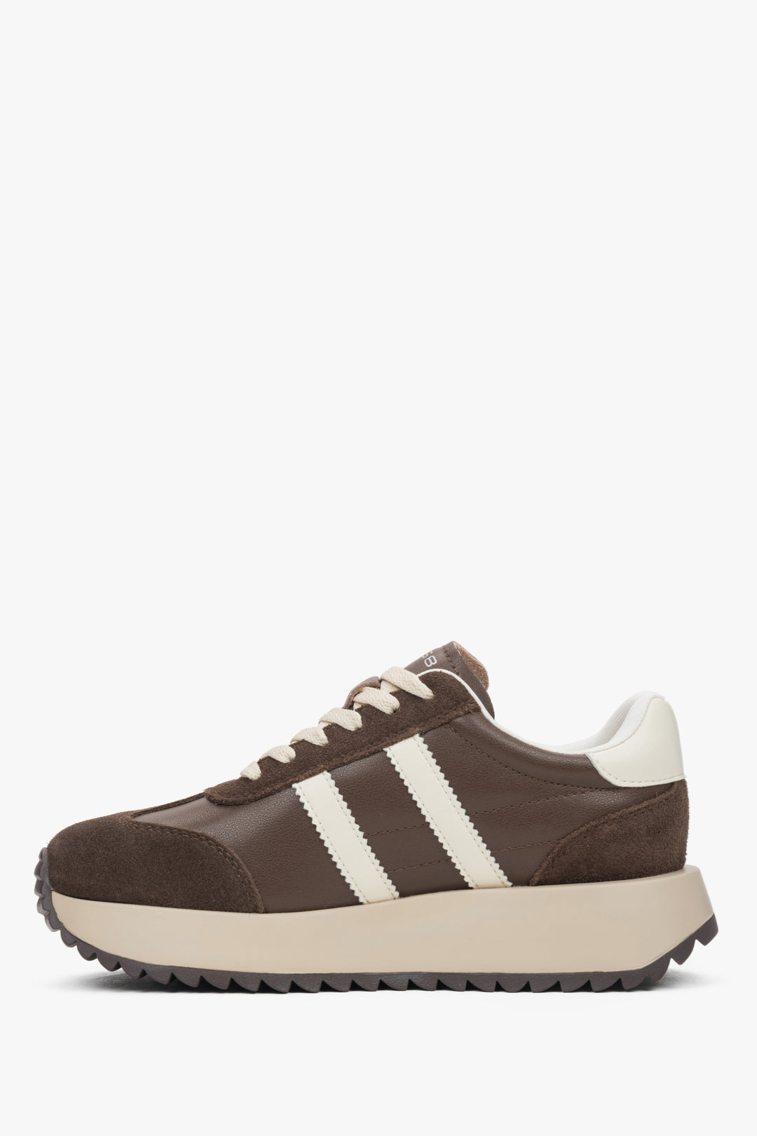 Ciemnobrązowe sneakersy damskie ES8 ER00116898, ze skóry naturalnej i weluru.