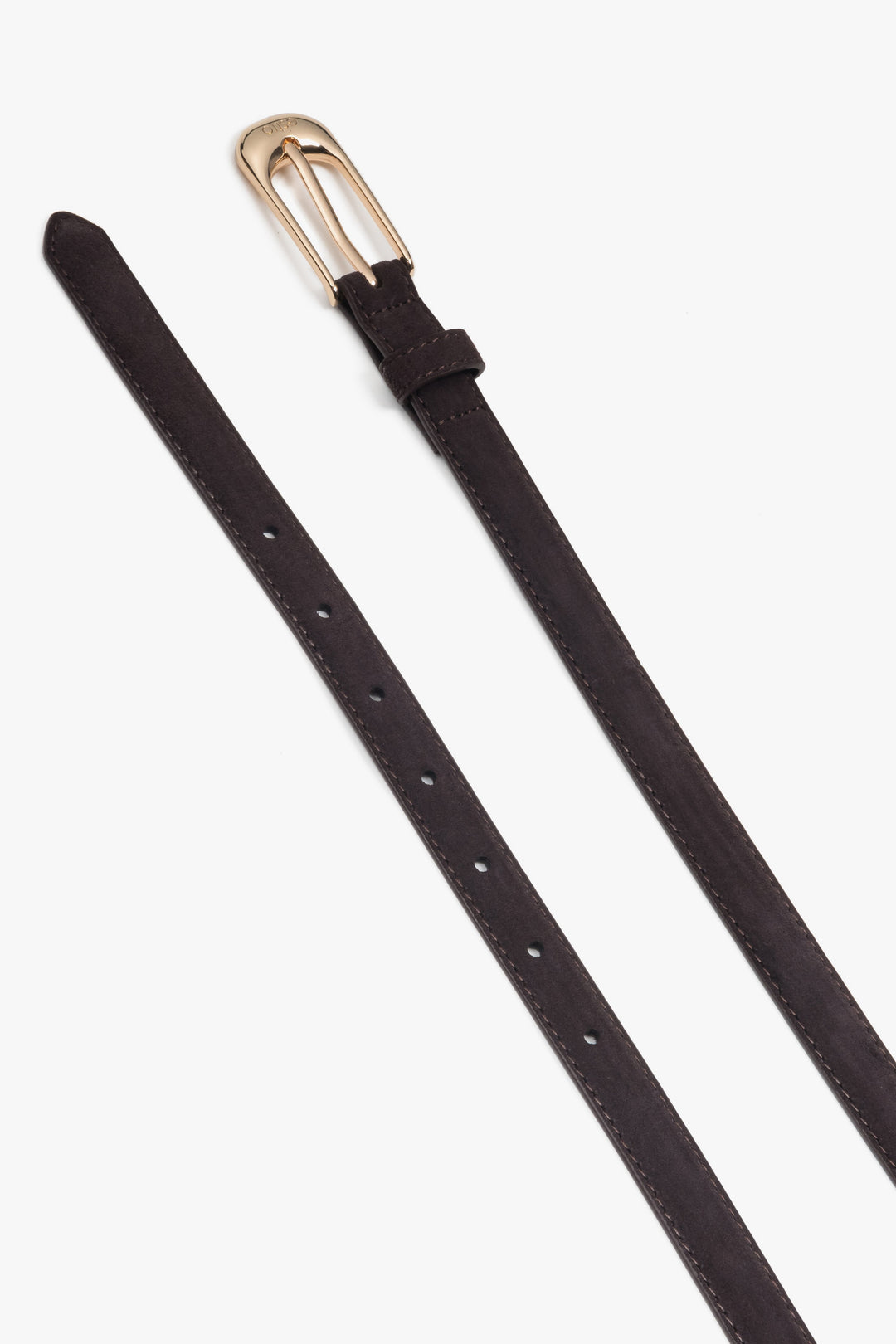 Pasek damski elegancki, ciemnobrązowy, z weluru naturalnego, ze złotymi okuciami, Estro.