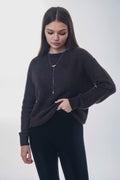 Ciemnobrązowy sweter damski z dodatkiem wełny z alpaki Estro ER00118758.