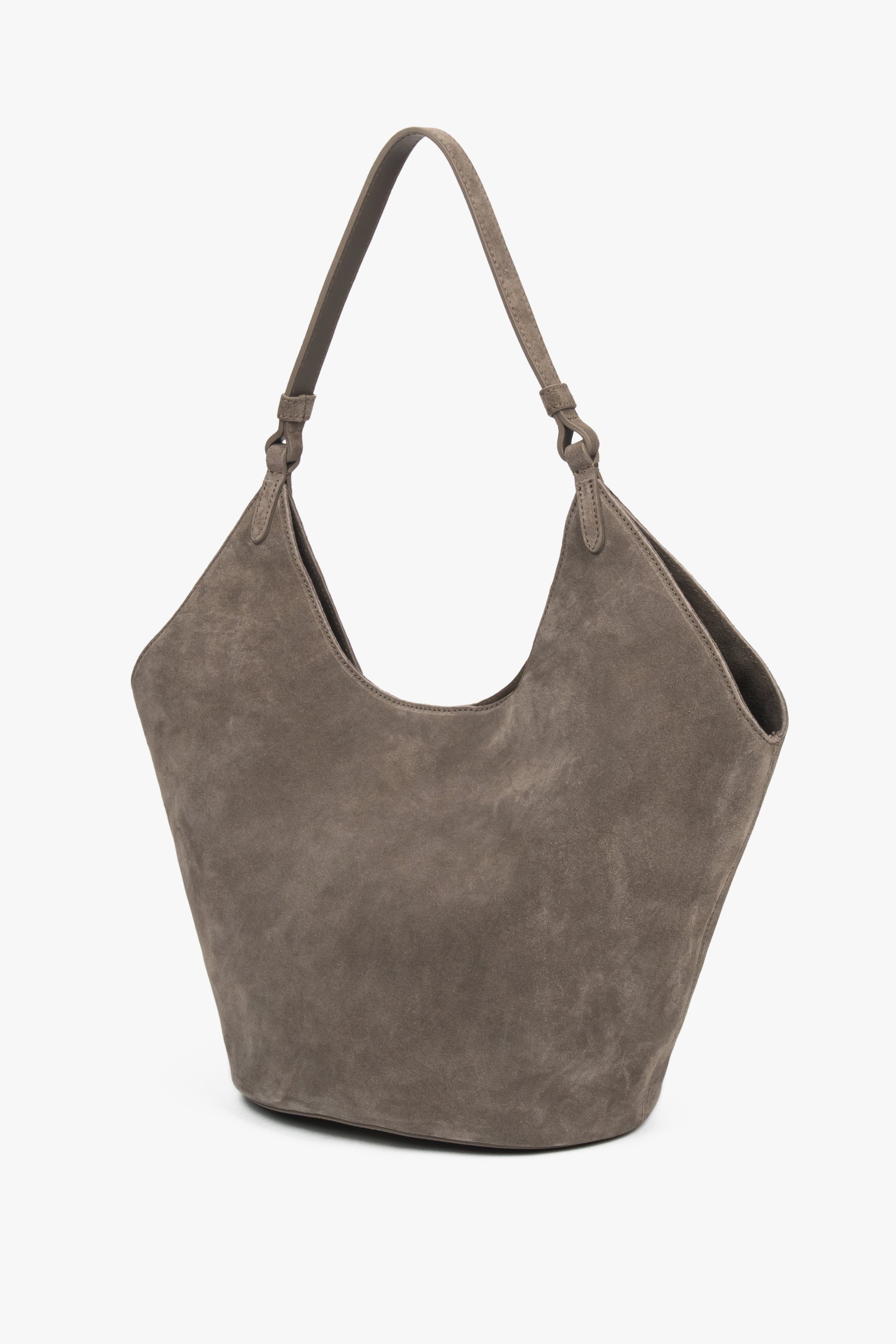 Damska ciemnoszara torebka typu hobo z włoskiego weluru naturalnego Premium Estro ER00118146.