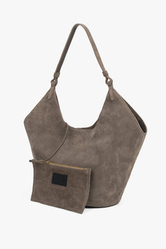 Torebka damska typu hobo, ciemnoszara, z włoskiego weluru naturalnego Premium, Estro ER00118146.