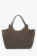 Ciemnoszara torebka damska typu shopper z włoskiego weluru naturalnego Premium Estro ER00118340