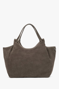 Ciemnoszara torebka damska typu shopper z włoskiego weluru naturalnego Premium Estro ER00118340