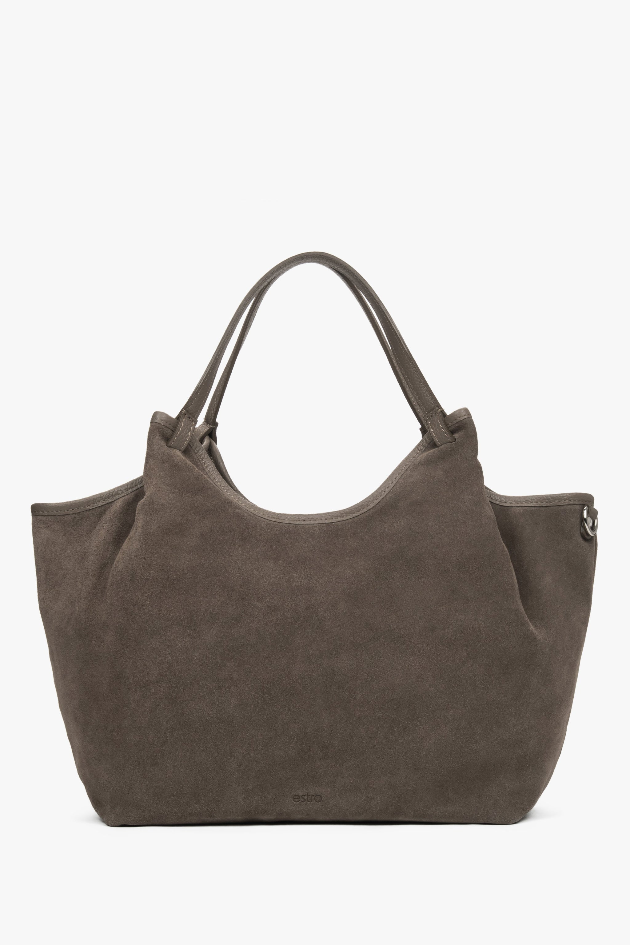 Ciemnoszara torebka damska typu shopper z włoskiego weluru naturalnego Premium Estro ER00118340