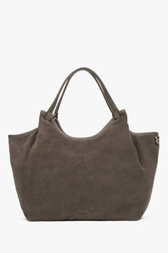 Ciemnoszara torebka damska typu shopper z włoskiego weluru naturalnego Premium Estro ER00118340