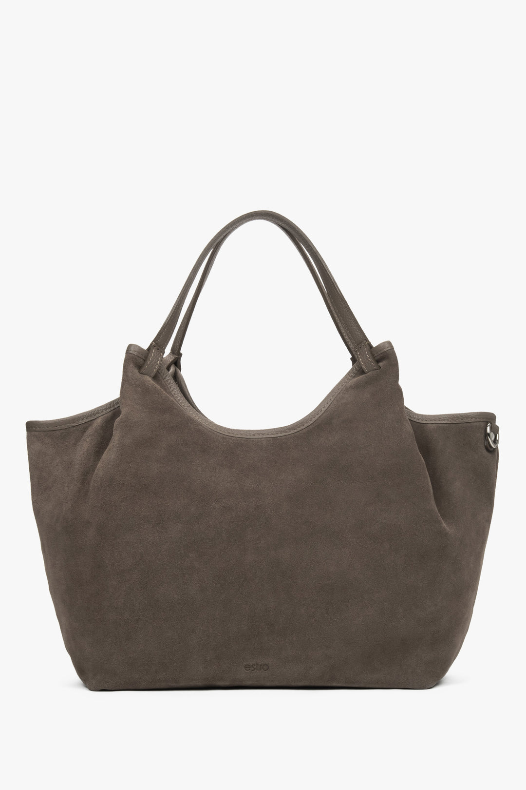 Ciemnoszara torebka damska typu shopper z włoskiego weluru naturalnego Premium Estro ER00118340