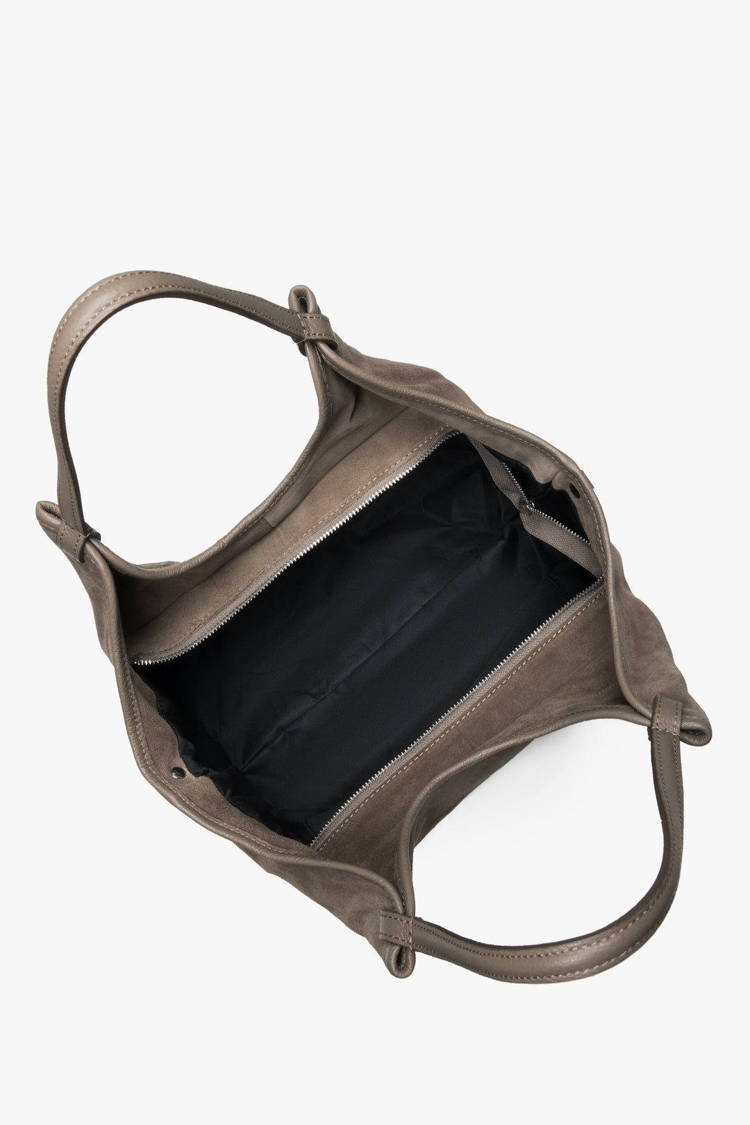 Ciemnoszara torebka damska typu shopper z włoskiego weluru naturalnego Premium.