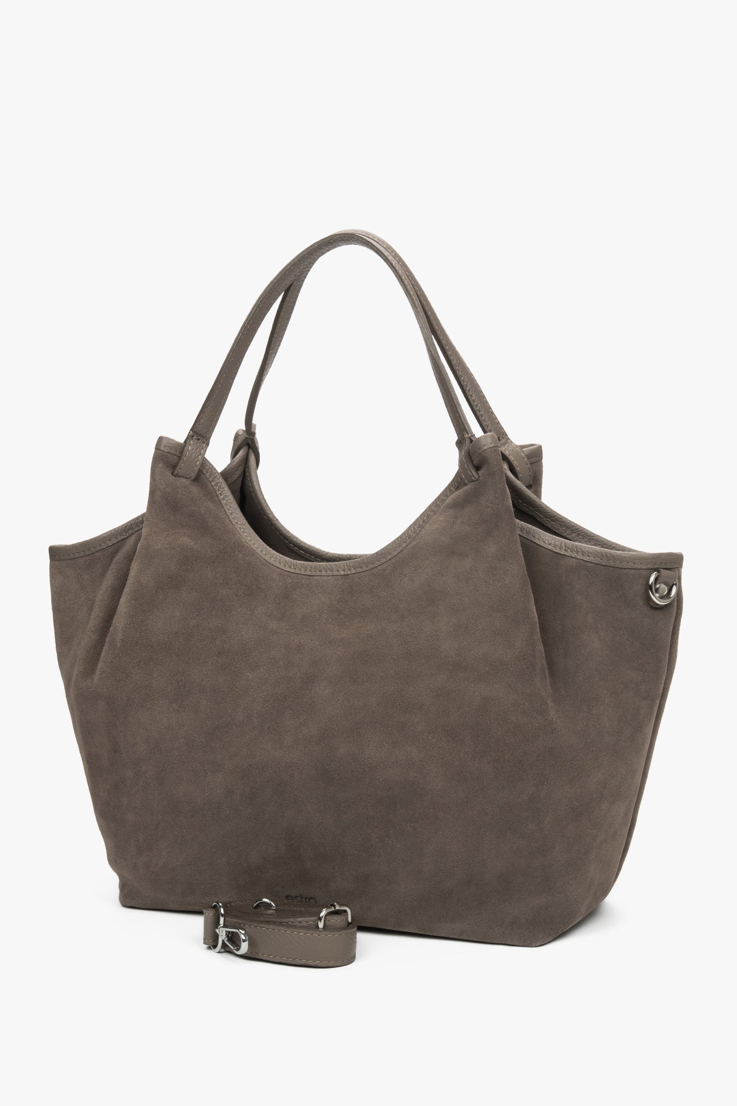 Damska ciemnoszara torebka typu shopper z włoskiego weluru naturalnego Premium Estro ER00118340.