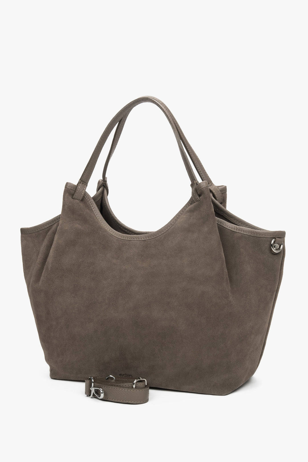 Damska ciemnoszara torebka typu shopper z włoskiego weluru naturalnego Premium Estro ER00118340.