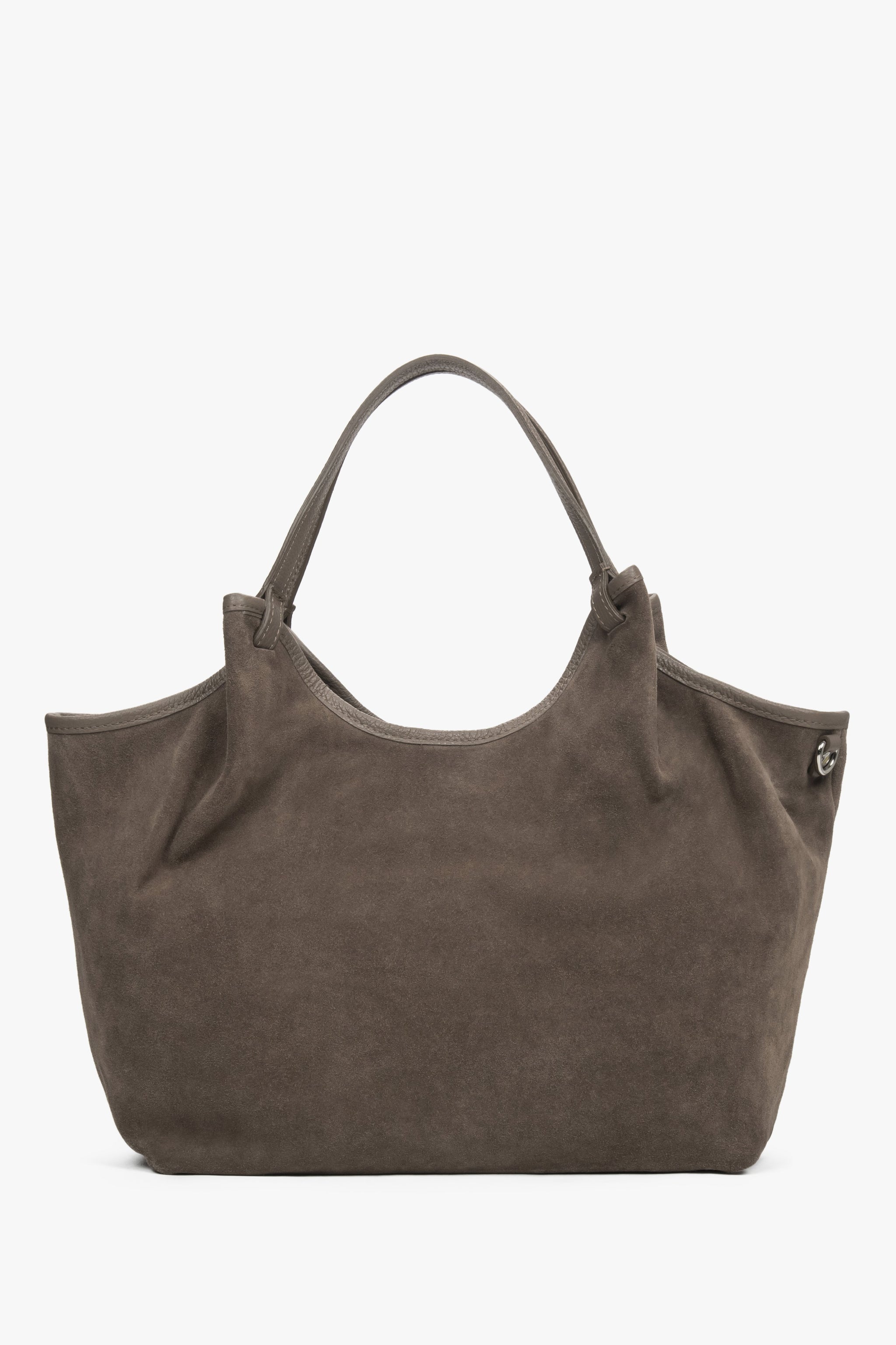 Torebka damska typu shopper, ciemnoszara, z włoskiego weluru naturalnego Premium, Estro ER00118340.