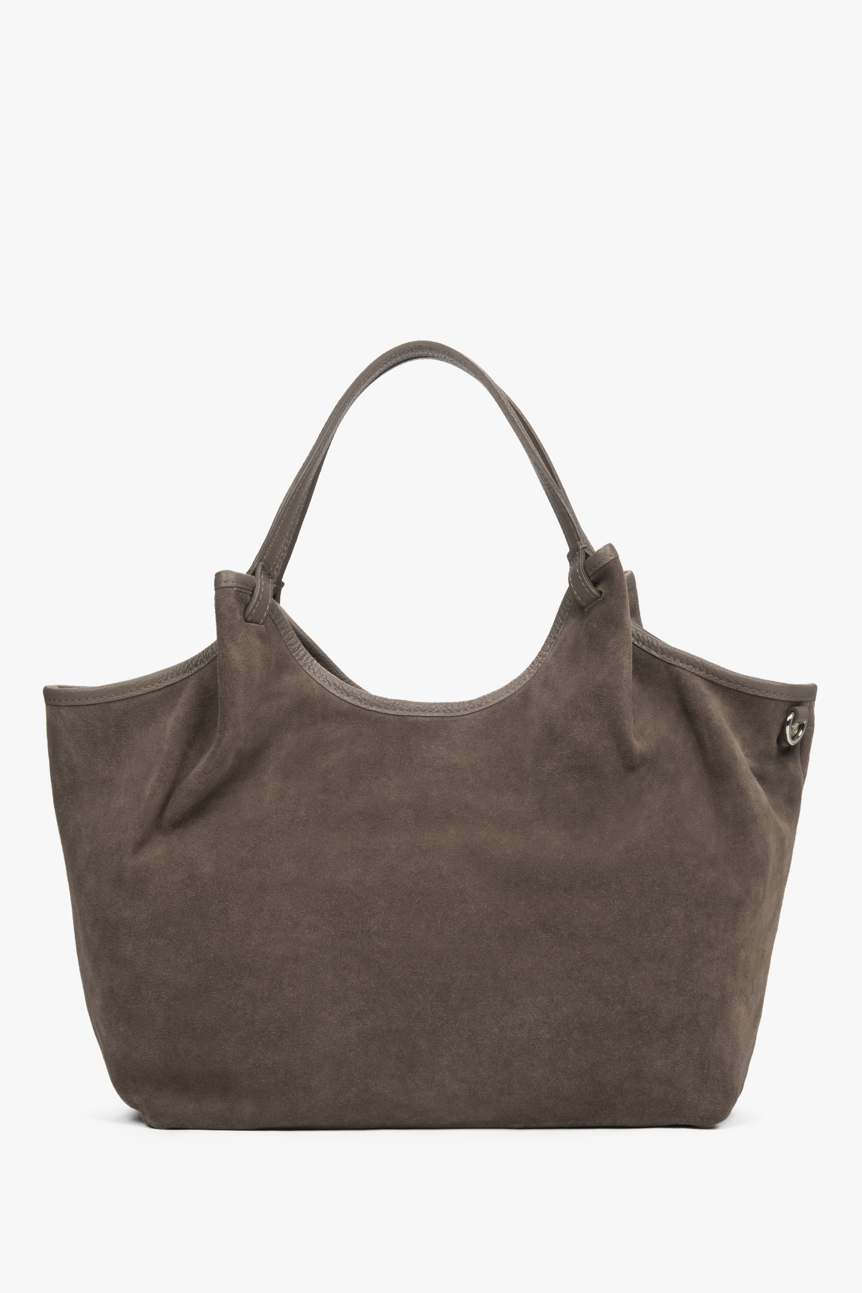 Torebka damska typu shopper, ciemnoszara, z włoskiego weluru naturalnego Premium, Estro ER00118340.