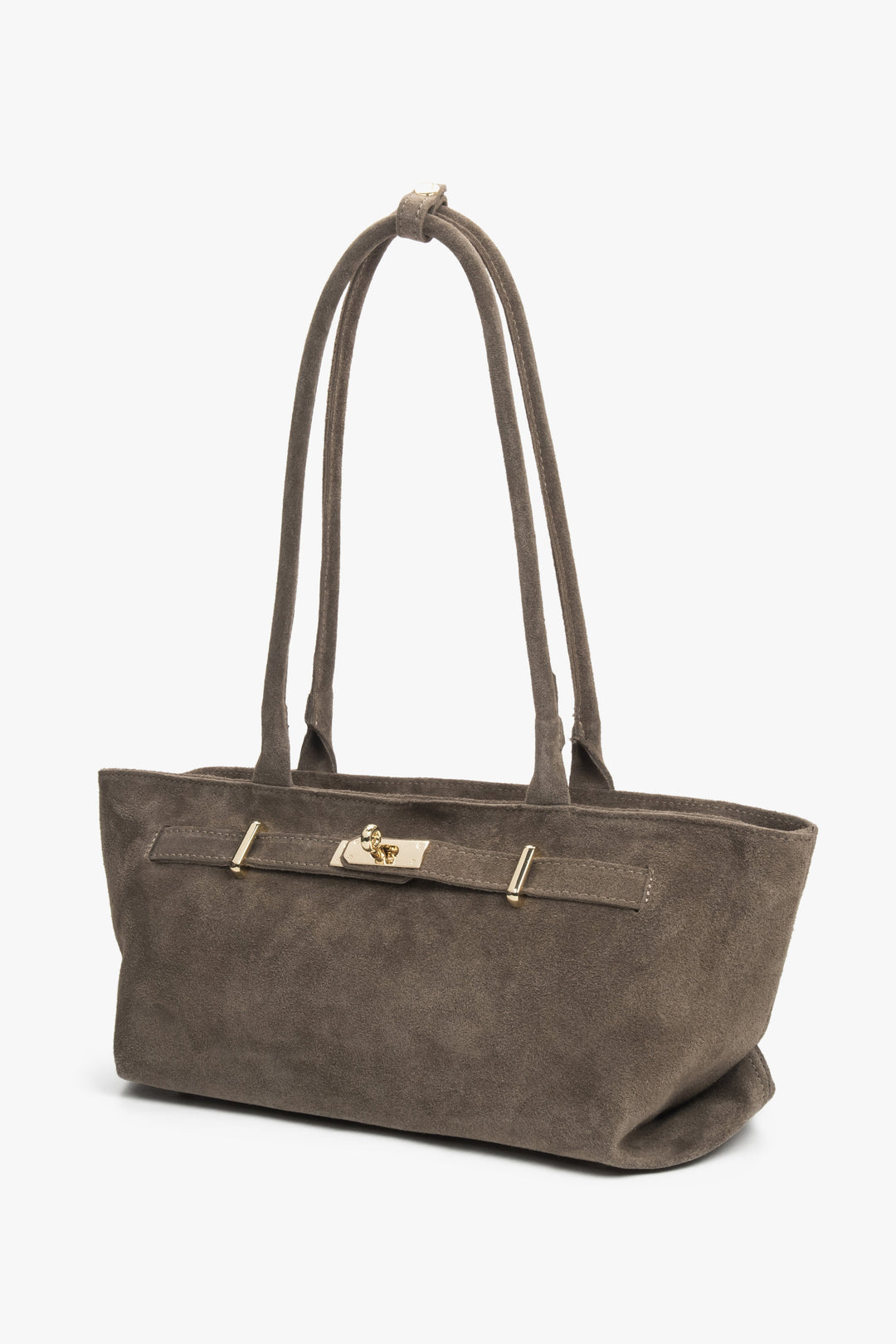 Torebka damska typu tote, ciemnoszara, z włoskiego weluru naturalnego Premium, z długimi ramionami.