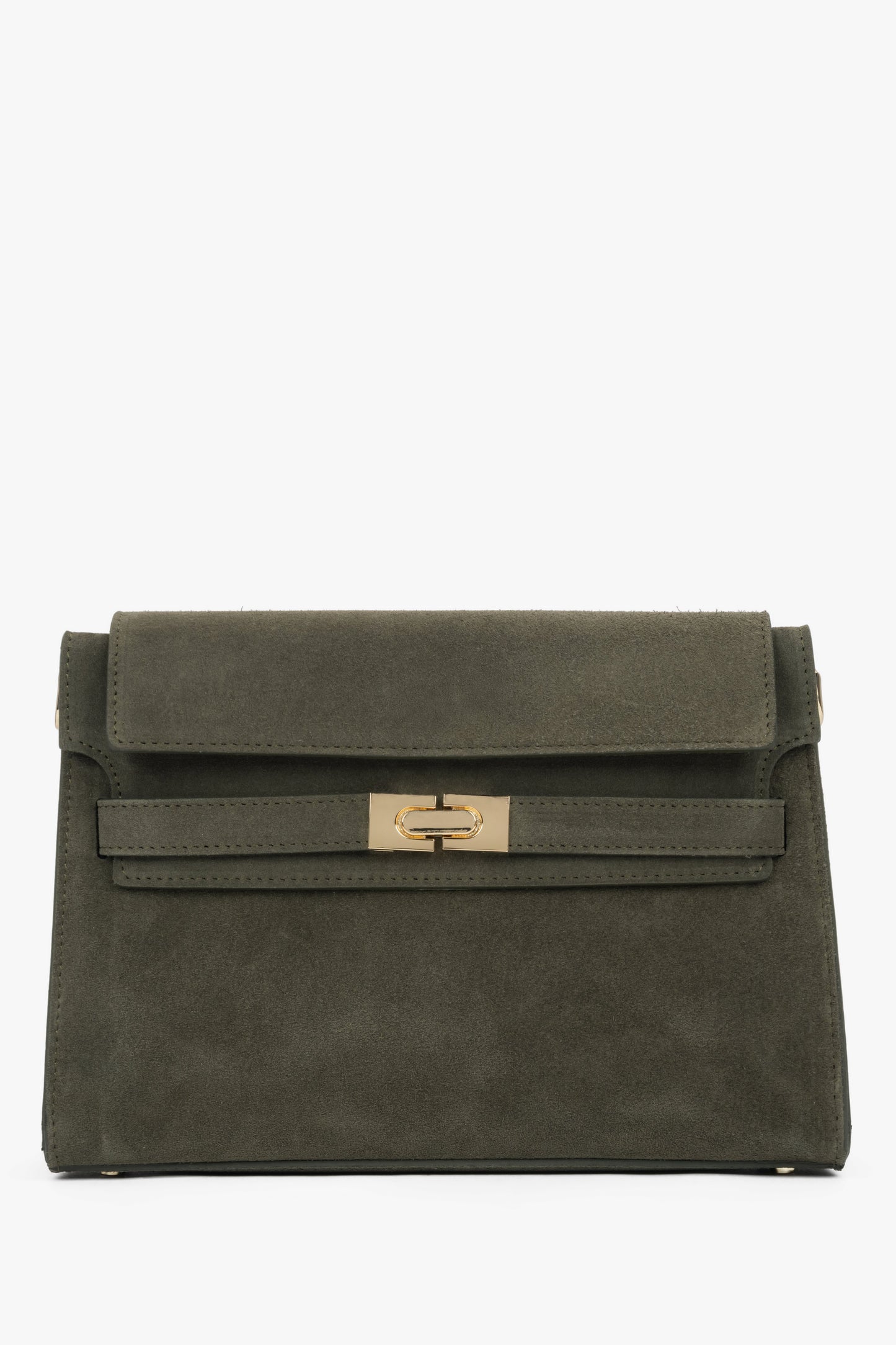 Ciemnozielona torba damska na ramię z włoskiego weluru naturalnego Premium Estro ER00118738.