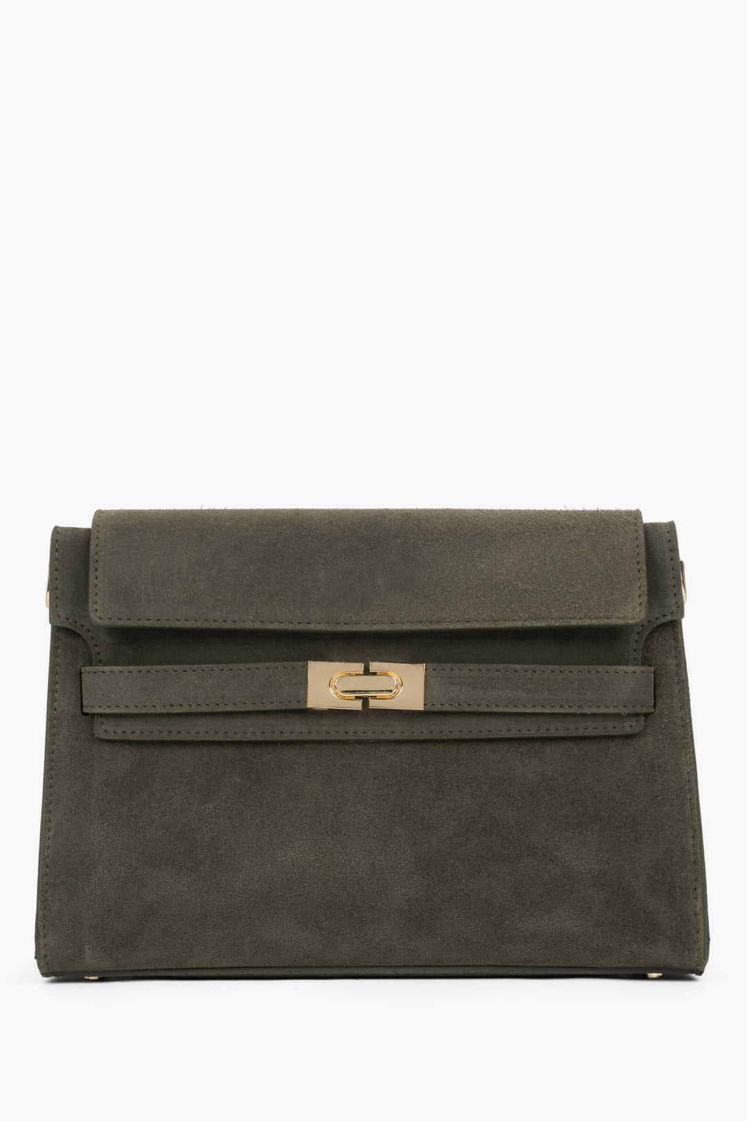 Ciemnozielona torba damska na ramię z włoskiego weluru naturalnego Premium Estro ER00118738.