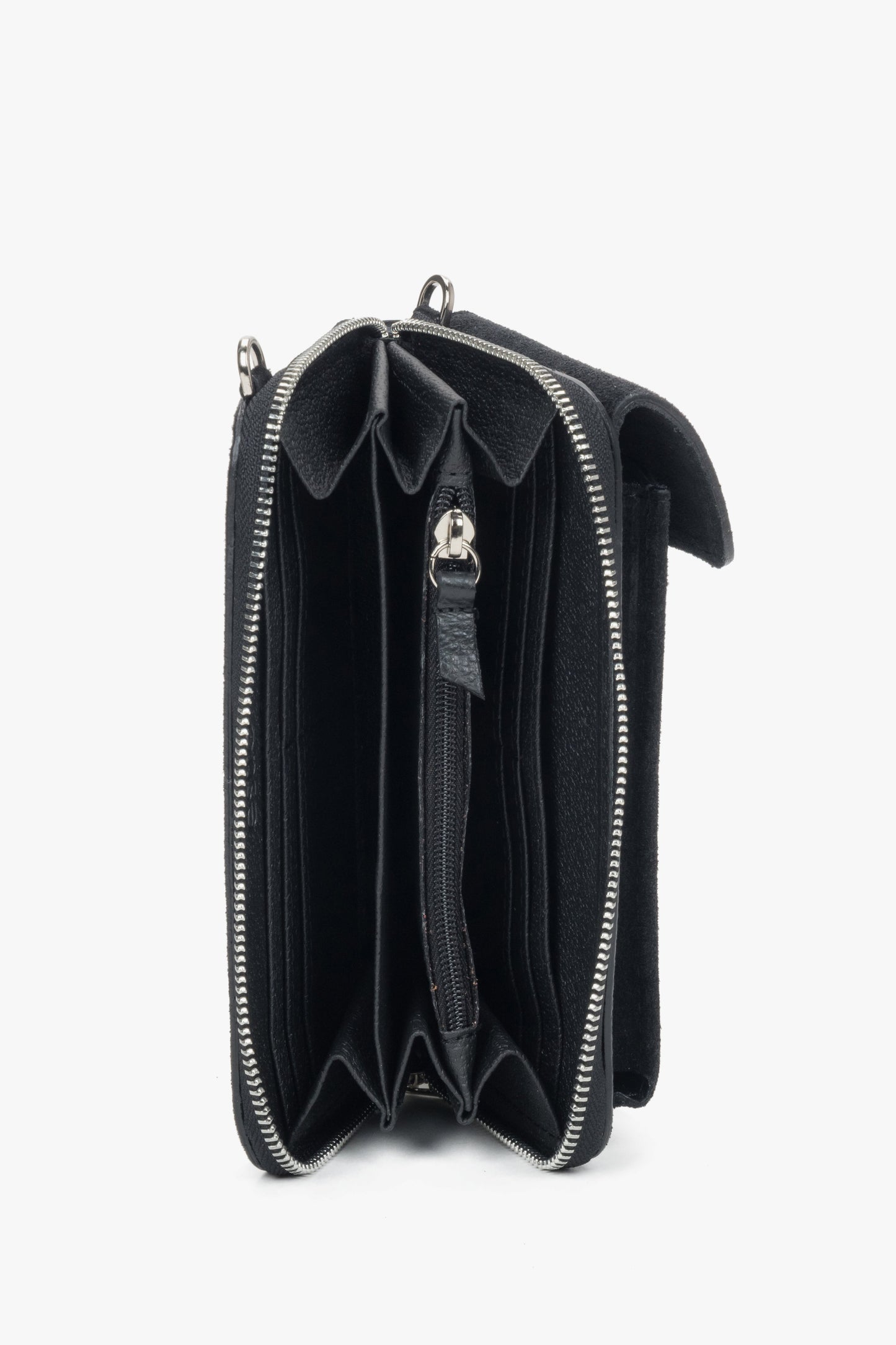 Damska czarna portmonetka z włoskiego weluru naturalnego Premium Estro.