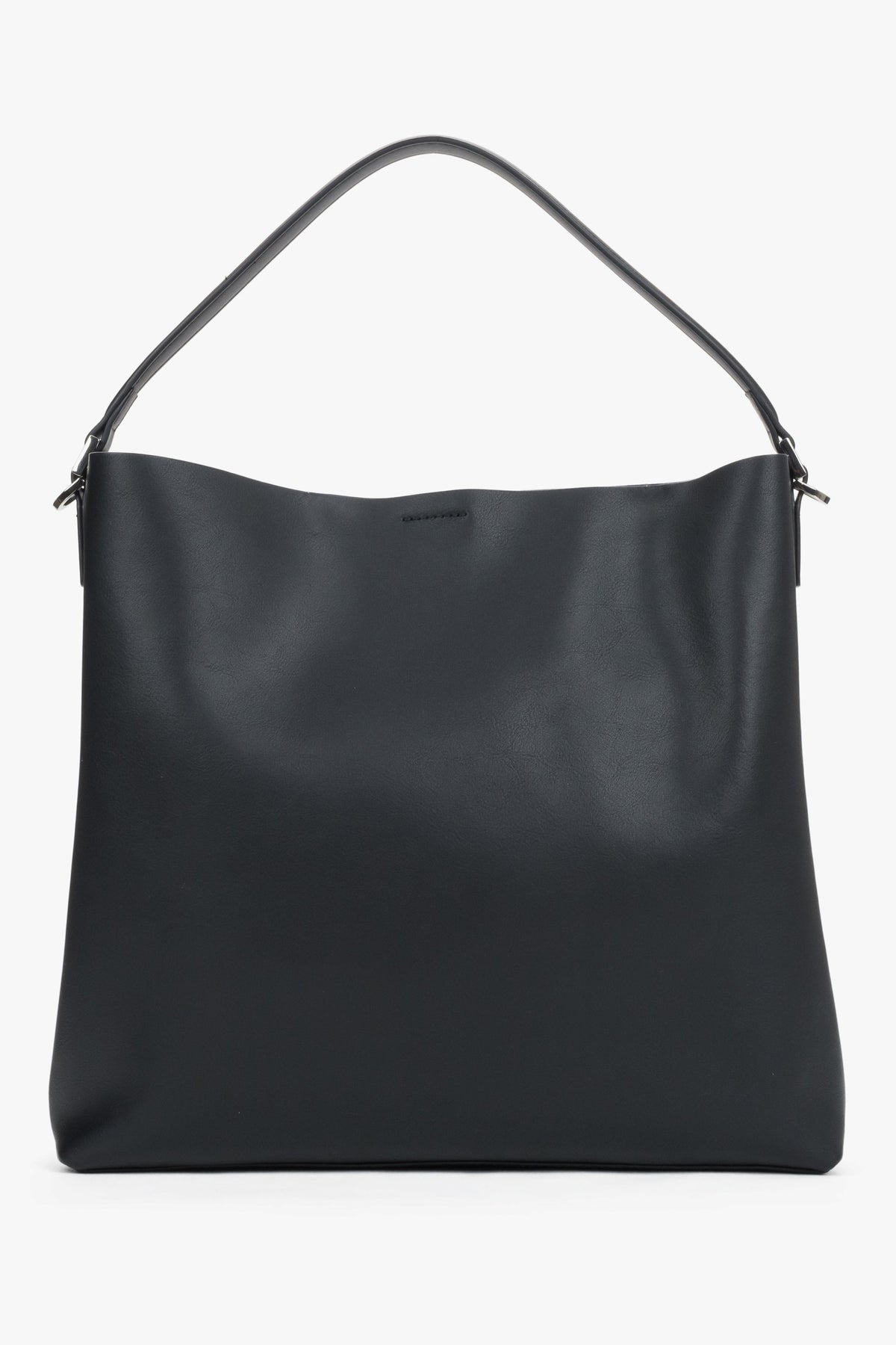 Skórzana torebka shopper bag damska czarna z krótkimi uszami marki Estro