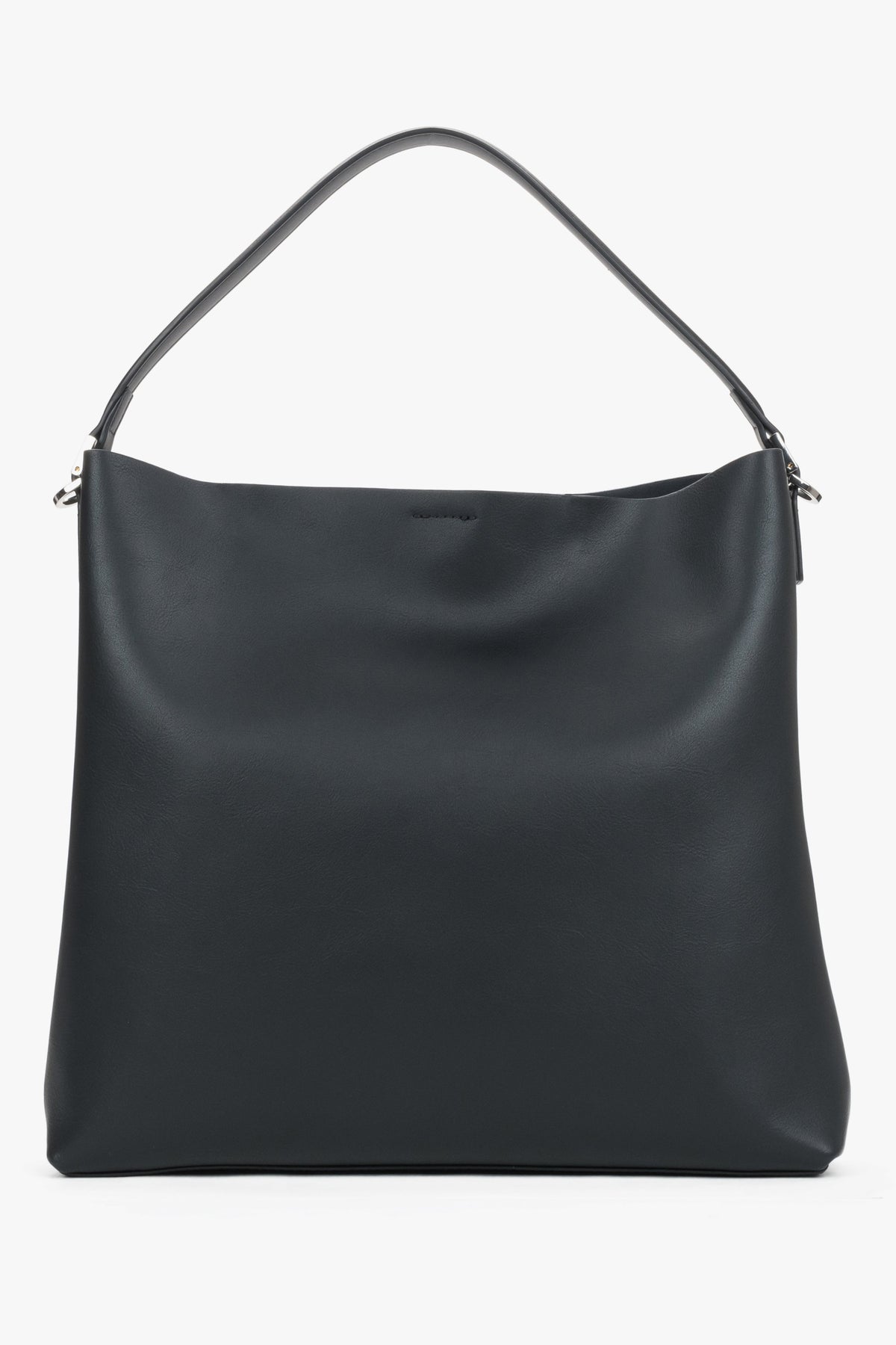 Damska torba typu shopper ze skóry czarna na krótkich rączkach Estro