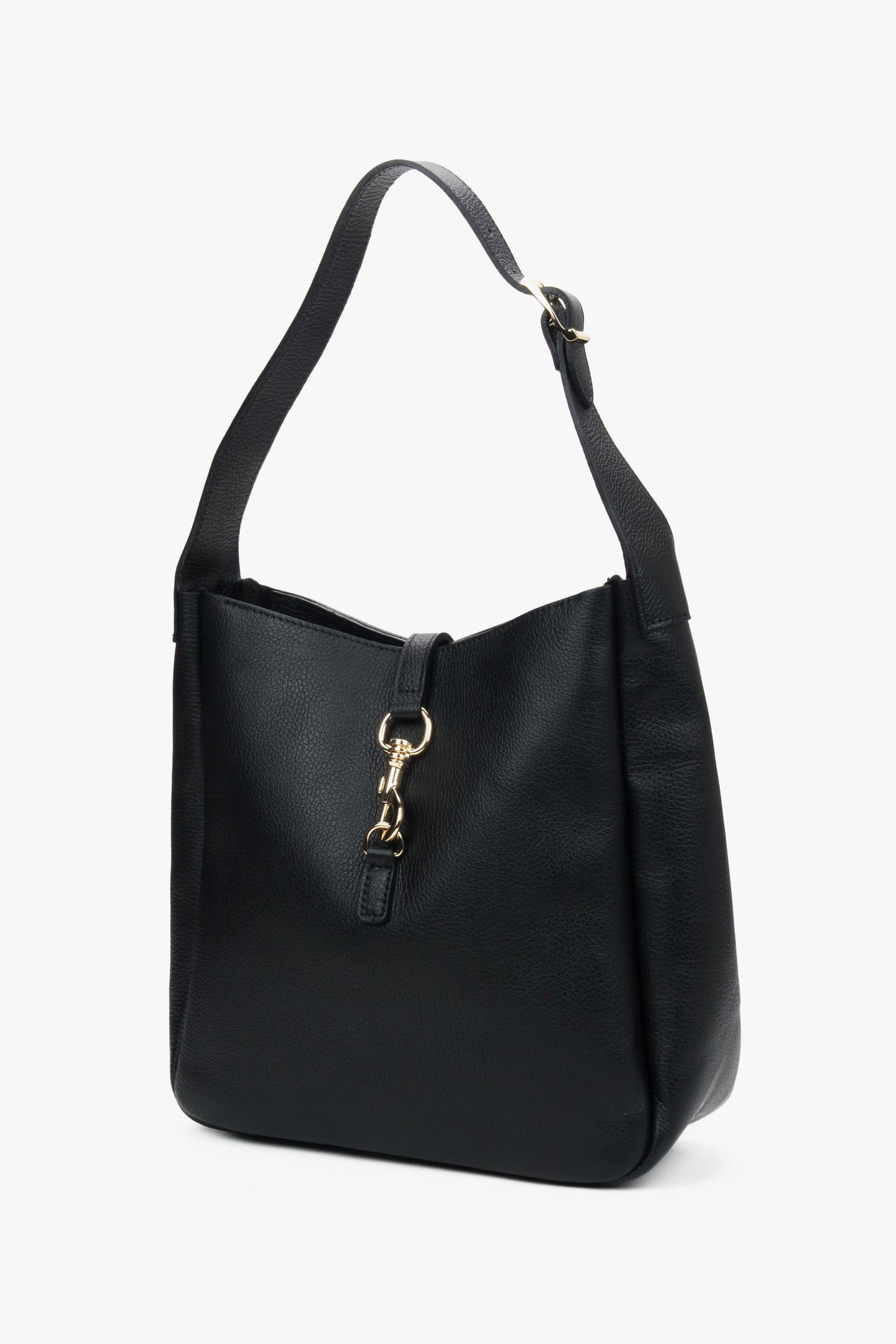 Torba typu shopper z czarnej włoskiej skóry naturalnej.