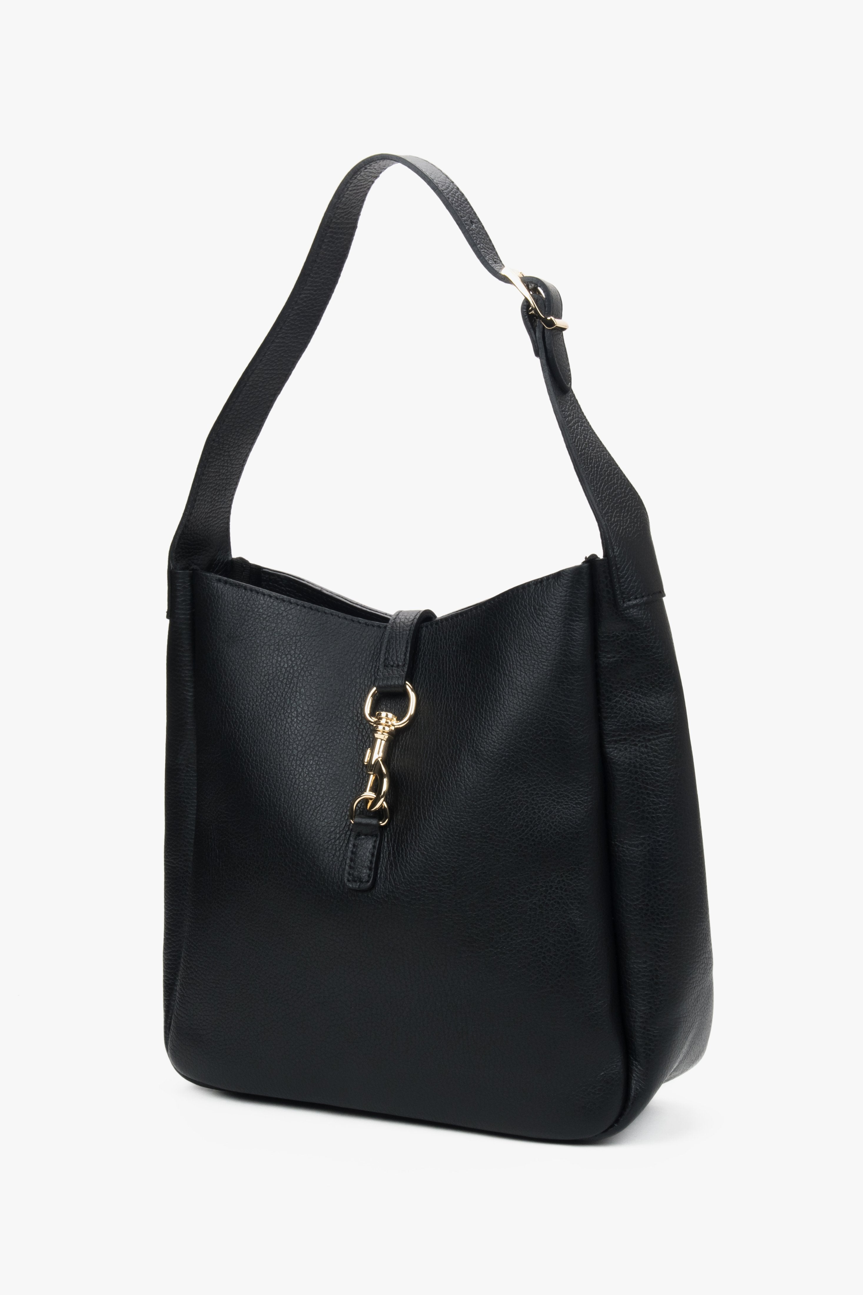 Torba typu shopper z czarnej włoskiej skóry naturalnej.