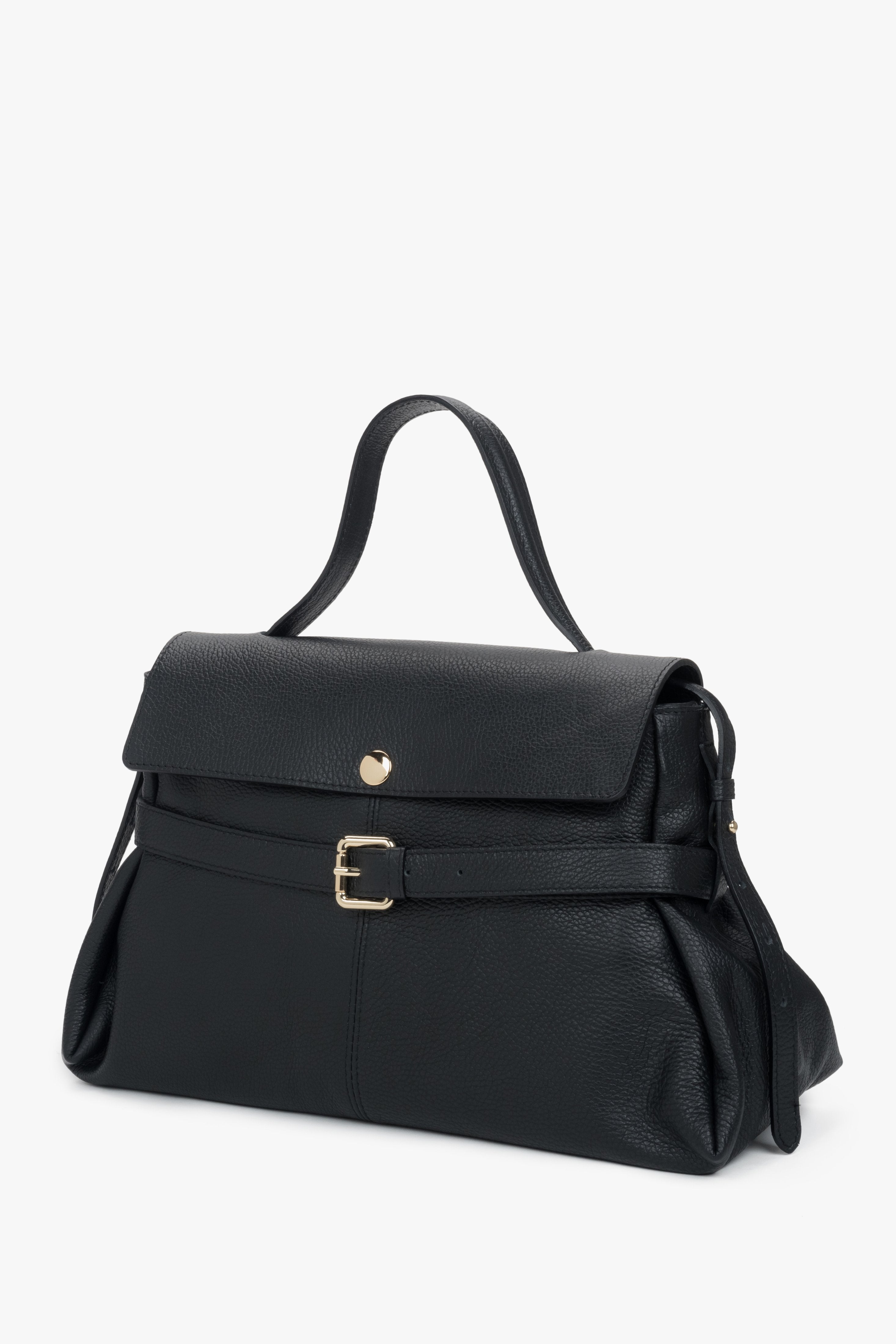 Torba damska typu tote, czarna, z włoskiej skóry naturalnej Premium, Estro.