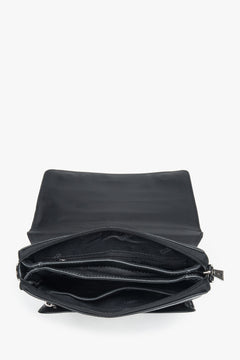 Torba na tablet, czarna, z groszkowej skóry naturalnej, na magnes, Estro.