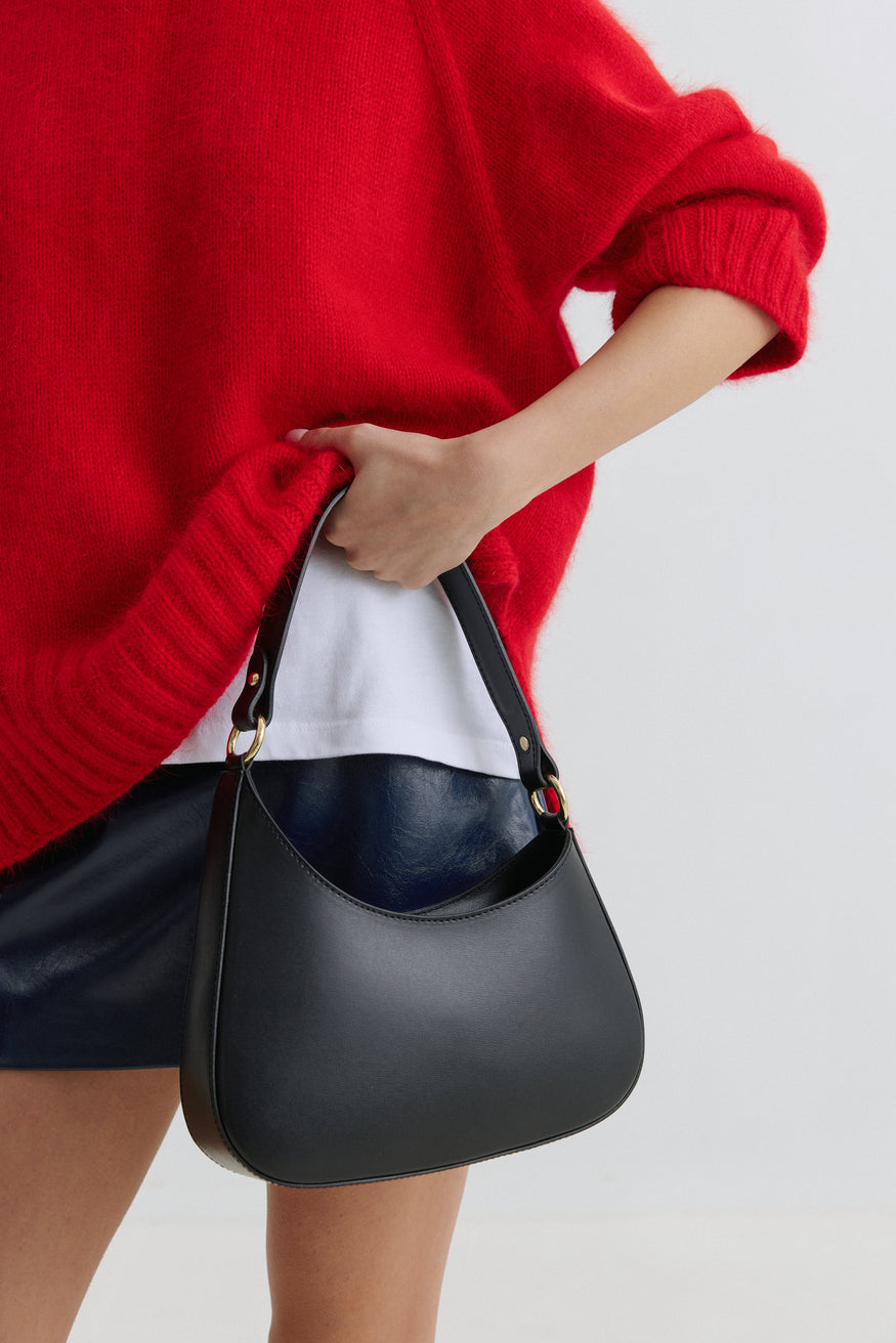 Czarna torebka damska typu shoulder bag z włoskiej skóry naturalnej Premium ER00116374