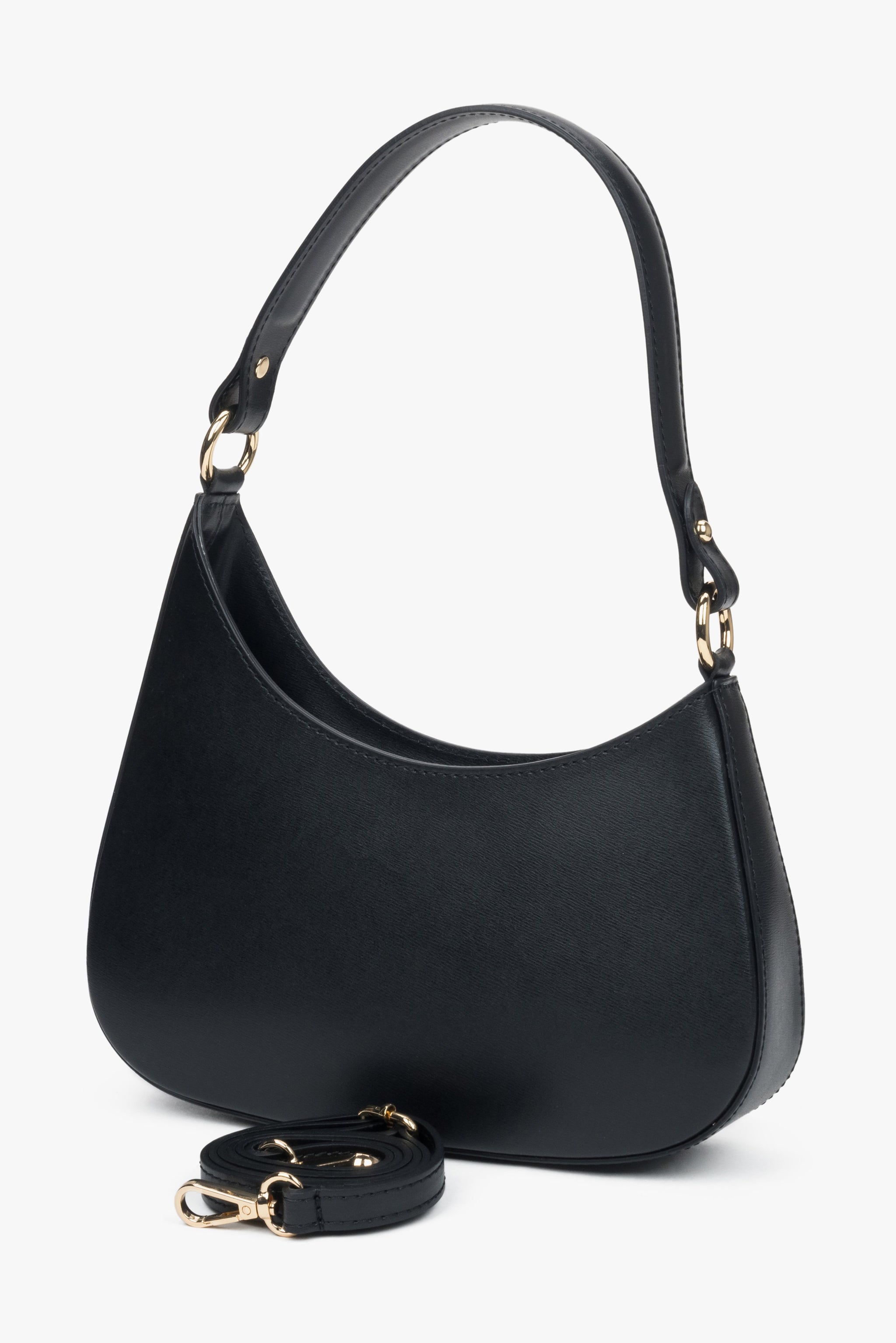 Estro - czarna torebka damska typu shoulder bag z włoskiej skóry naturalnej Premium.