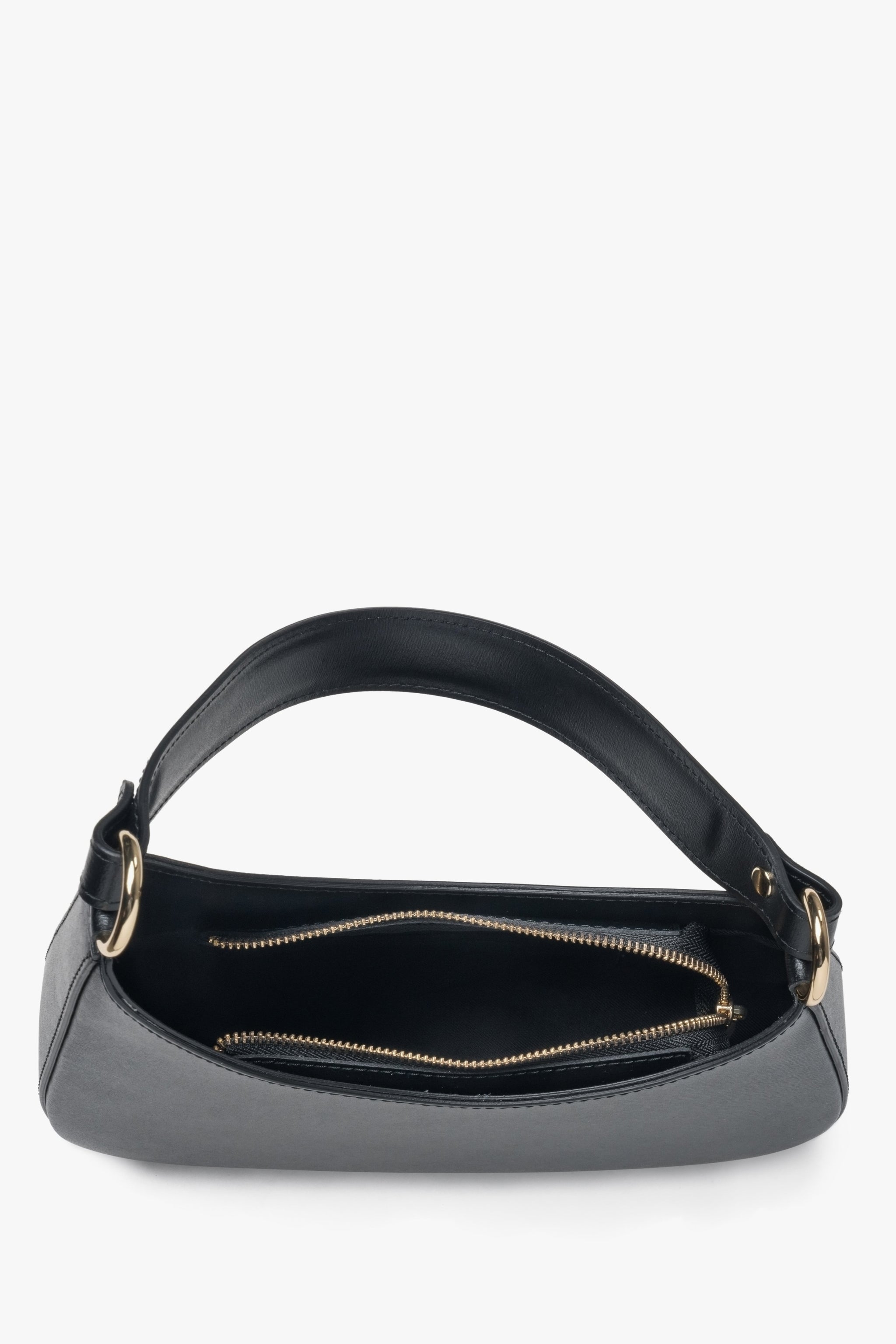 Damska czarna torebka typu shoulder bag z włoskiej skóry naturalnej Premium Estro.
