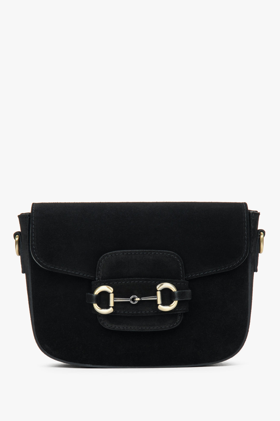 Czarna torebka damska na ramię typu podkowa z włoskiego weluru naturalnego Premium Estro ER00118557.