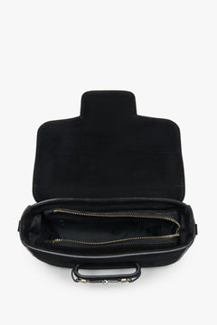 Damska czarna torebka na ramię typu podkowa z włoskiego weluru naturalnego Premium Estro.