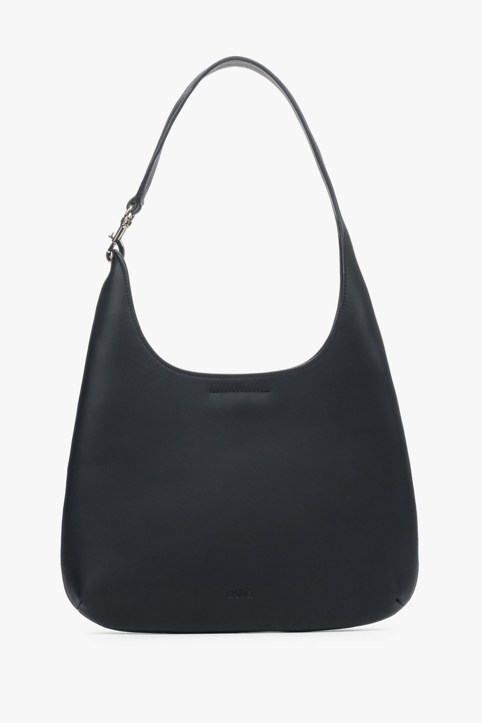 Czarna torebka damska typu shopper ze skóry naturalnej Estro ER00118915.