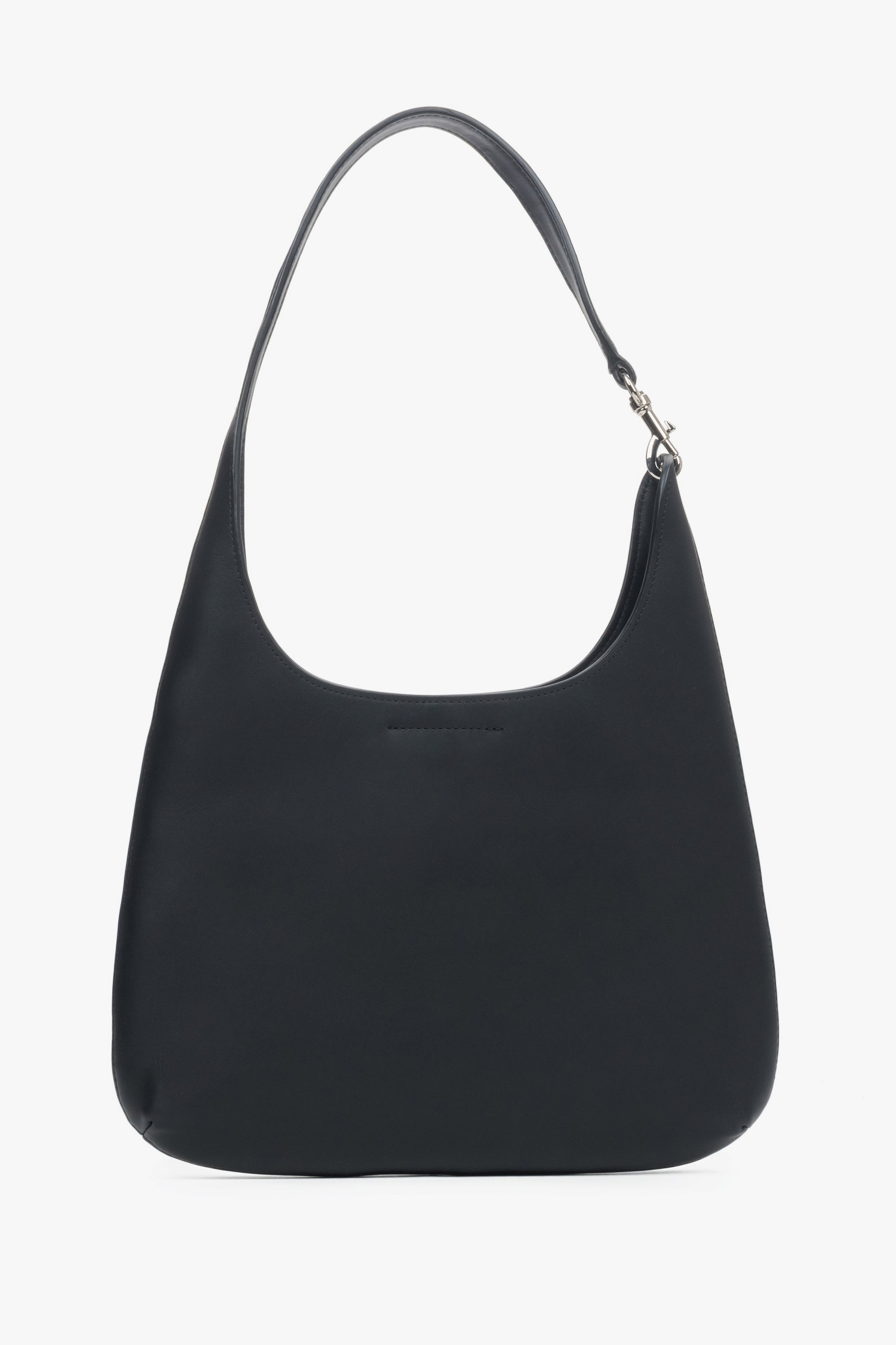 Torebka damska typu shopper, czarna, ze skóry naturalnej, Estro.