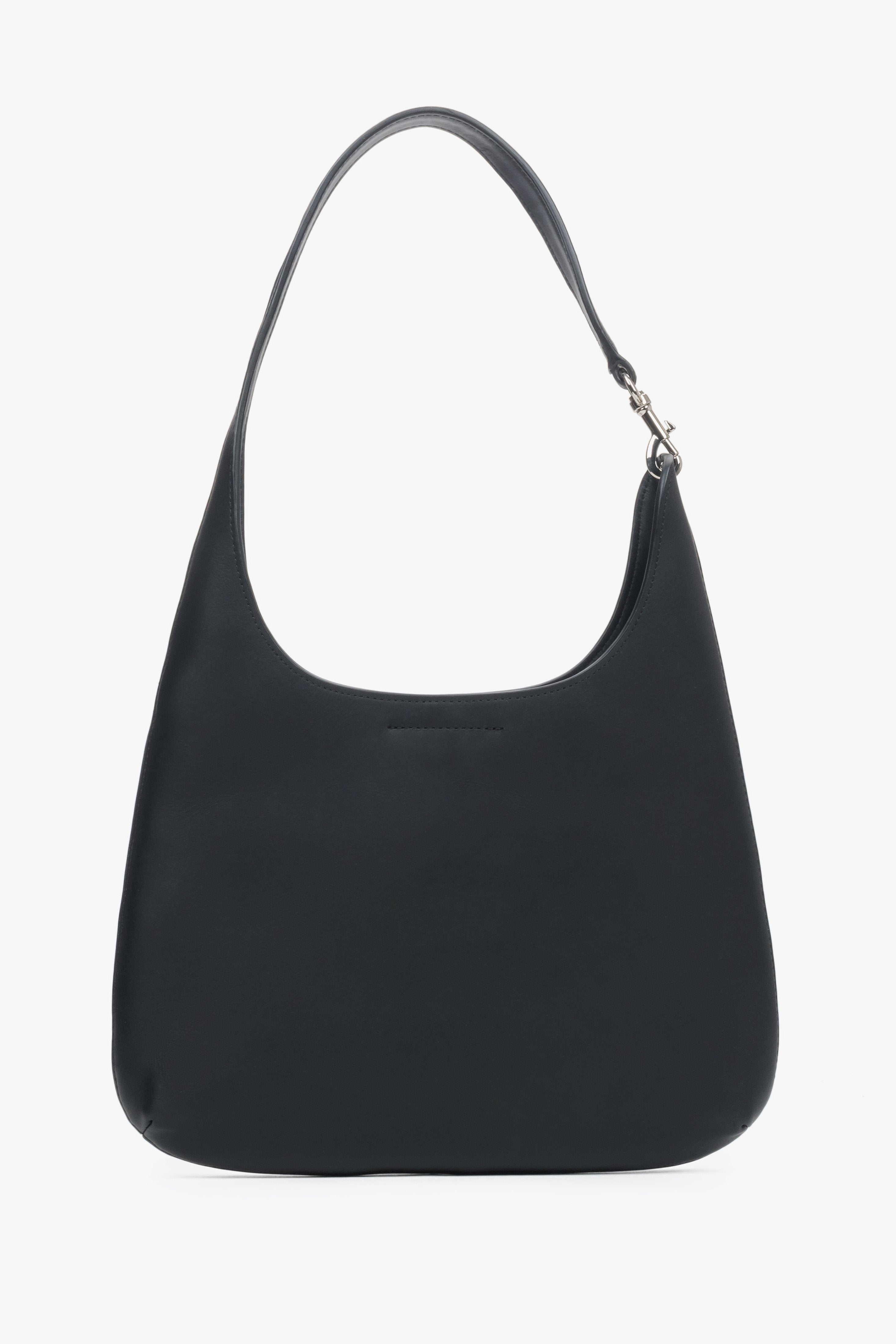 Torebka damska typu shopper, czarna, ze skóry naturalnej, Estro.