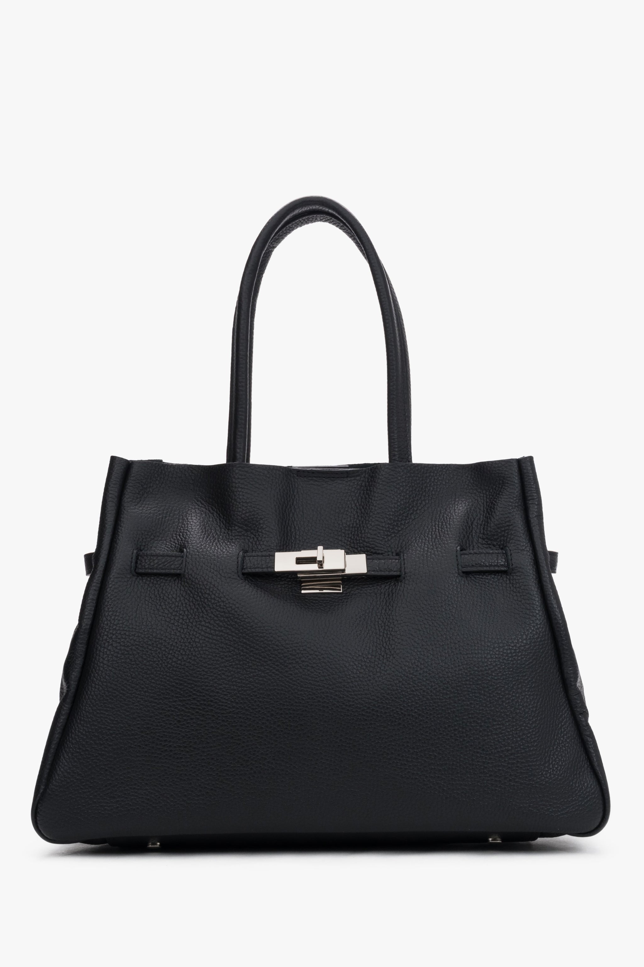 Czarna torebka typu tote z włoskiej skóry naturalnej Premium Estro ER00120583.